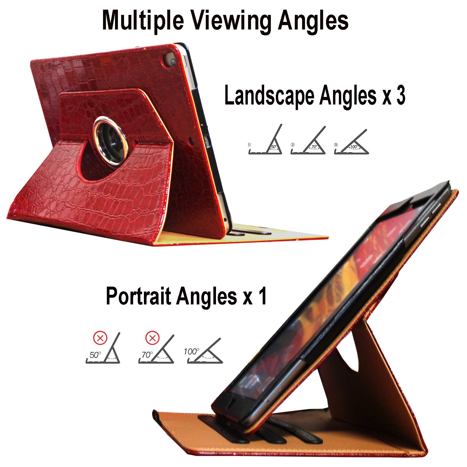 Jytrend Case For Ipad 9.7 (2018) 6Th/(2017) 5Th Generation, Ipad Air 1(2013)/Air 2(2014), 360 Rotating Multi Angle Viewing Stand Smart Cover With Pocket And Pen Holder, Auto Wake Up/Sleep (Crocodile)