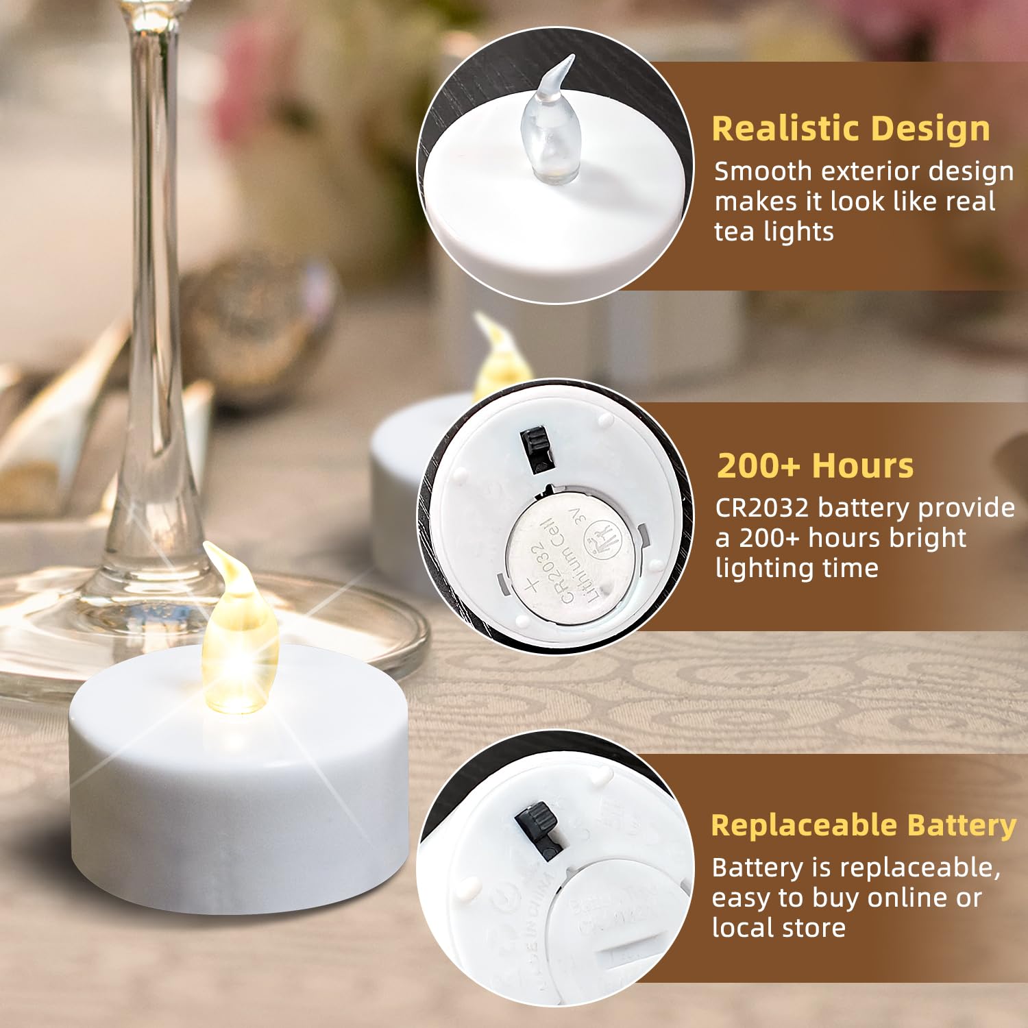 Oshine 50 Pack Battery Operated Tea Lights: Flameless Votive Candles Realistic Bright Flickering Led Ted Lights Candles Lamp Las