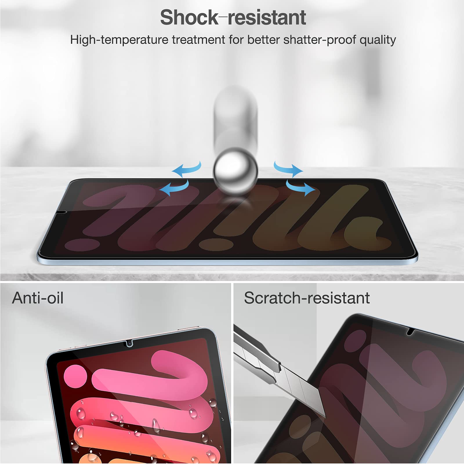 Procase Privacy Screen Protector For Ipad Mini 7Th(A17 Pro) 2024 / Mini 6Th Generation 8.3' 2021, Anti Spy Tempered Glass Film Guard For Ipad Mini 7 6 8.3 Inch  1 Pack