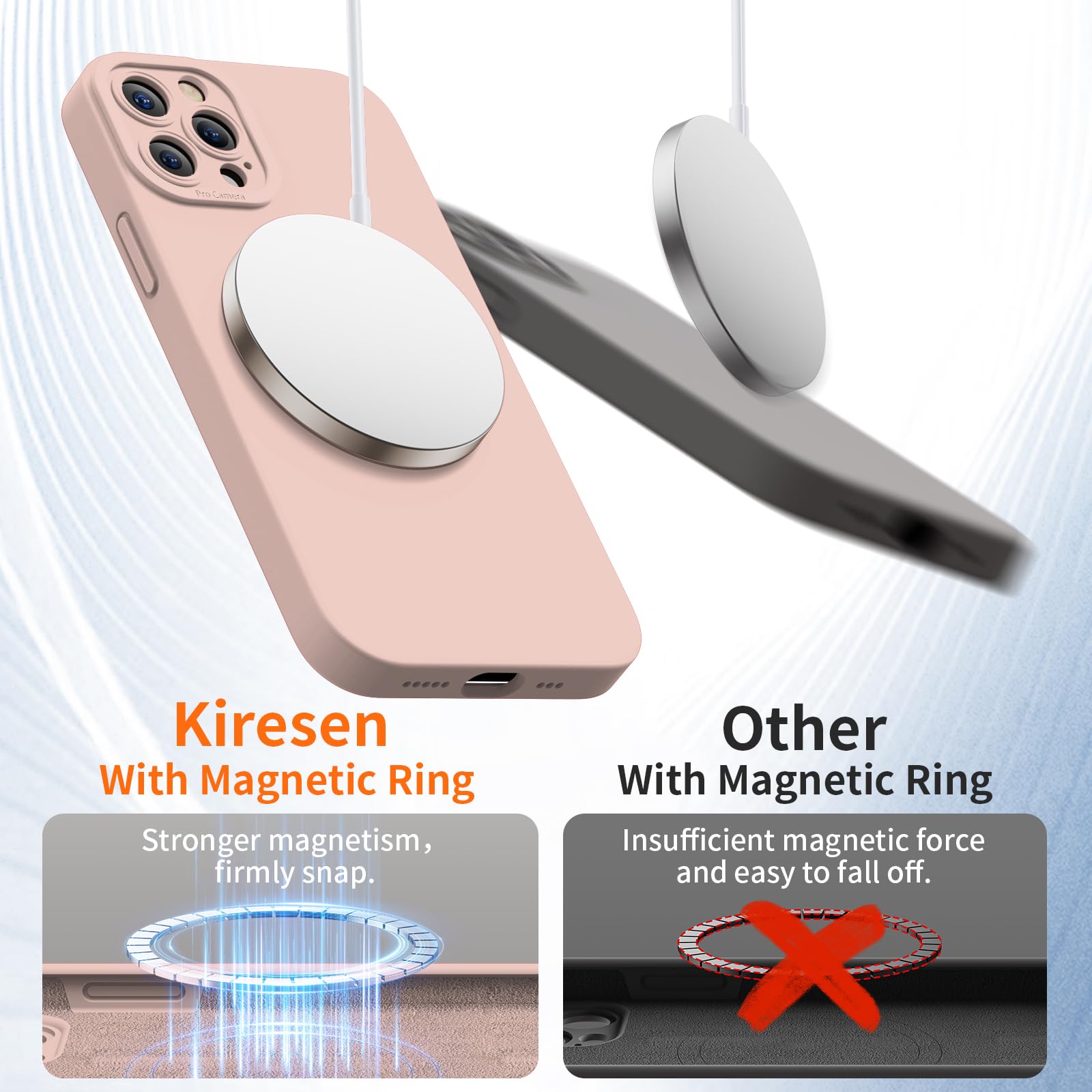 Kiresen Magnetic For Iphone 14 Pro Case With Screen Protector   Wireless Charging Compatible   Upgraded Camera Protection   Sili
