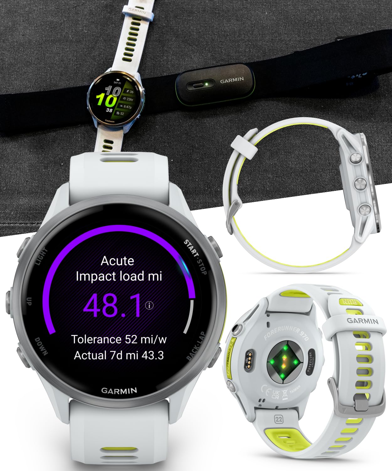 Wearable4U Garmin Forerunner 970 Titanium Smartwatch With Whitestone Case And Whitestone/Translucent Amp Yellow Band, Amoled Dis