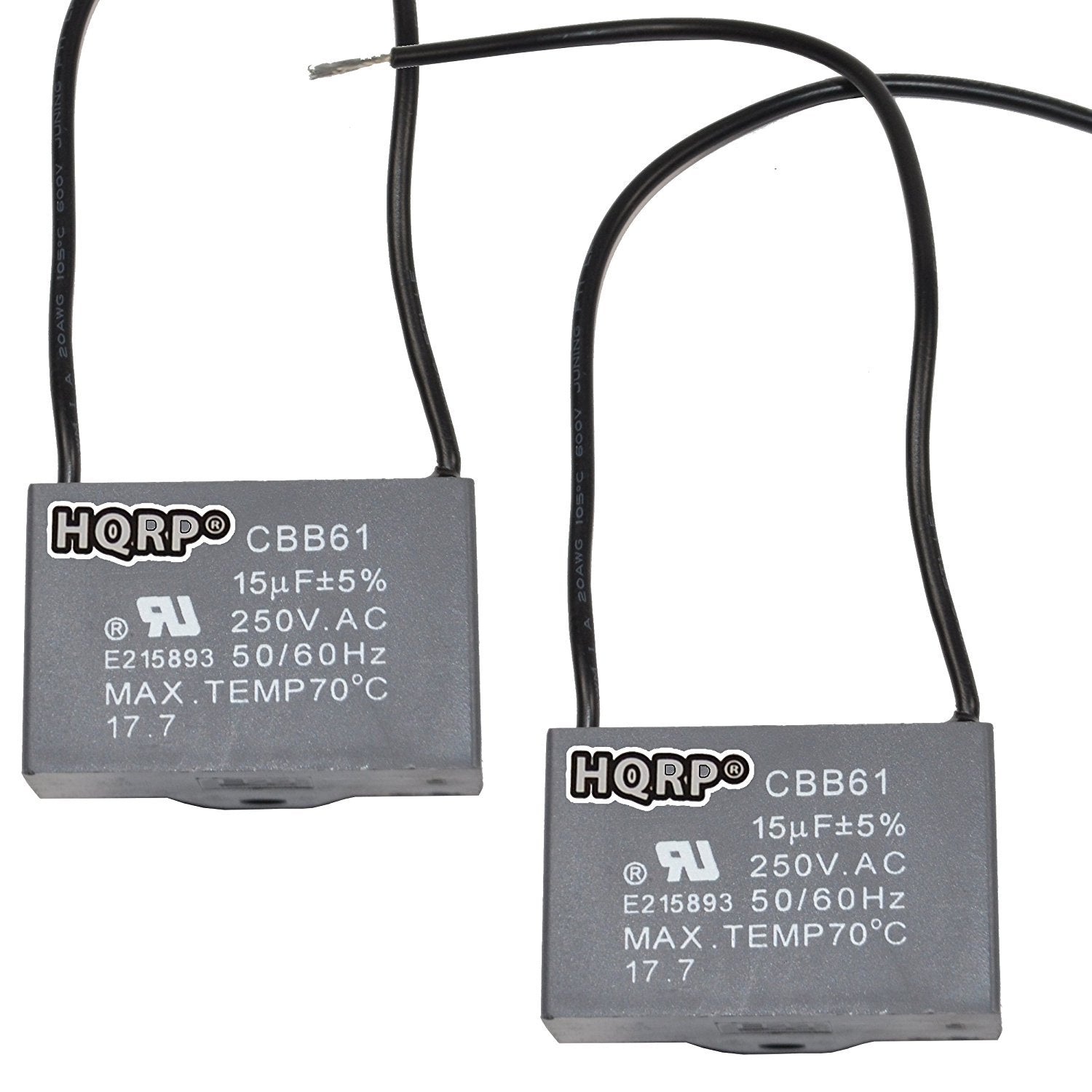 Hqrp 2 Pack Ceiling Fan Capacitor Cbb61 15Uf 2 Wire Ul Listed