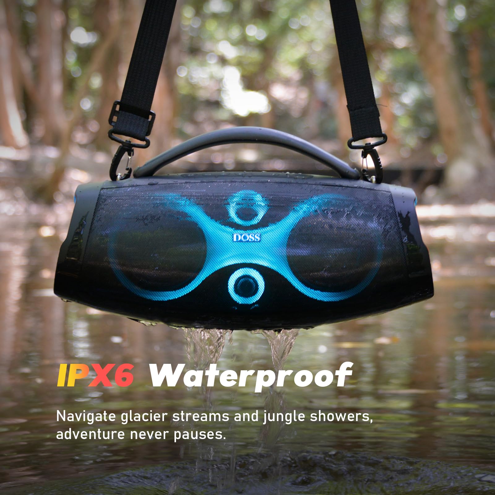 Doss Extreme Boom Pro D200 240W Peak Outdoor Speaker, Punchy Bass, 26H Playtime, Beat-Synced Light, Bt5.4, Stereo Pairing, Ipx6