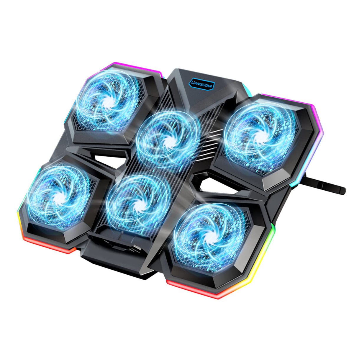 Liangstar Laptop Cooling Pad Gaming Laptop Cooler, Laptop Fan Cooling Stand With 6 Quiet Fans For 15.6 17.3 Inch, 7 Height Adjus