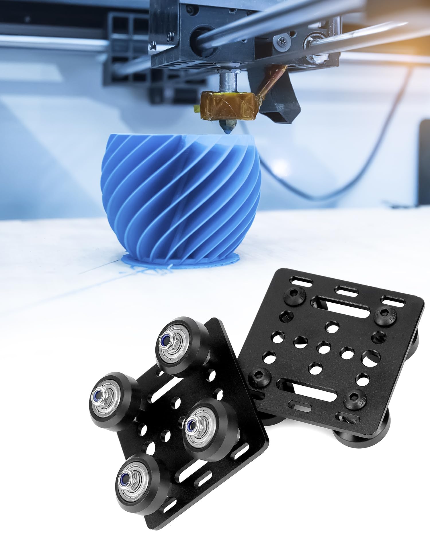 Qwork Small V Wheel Plate, 2 Pack Gantry Rod Plate With Wheel, 65Mm X 65Mm For 2020V Aluminum Profile Plate, Cnc And 3D Printer