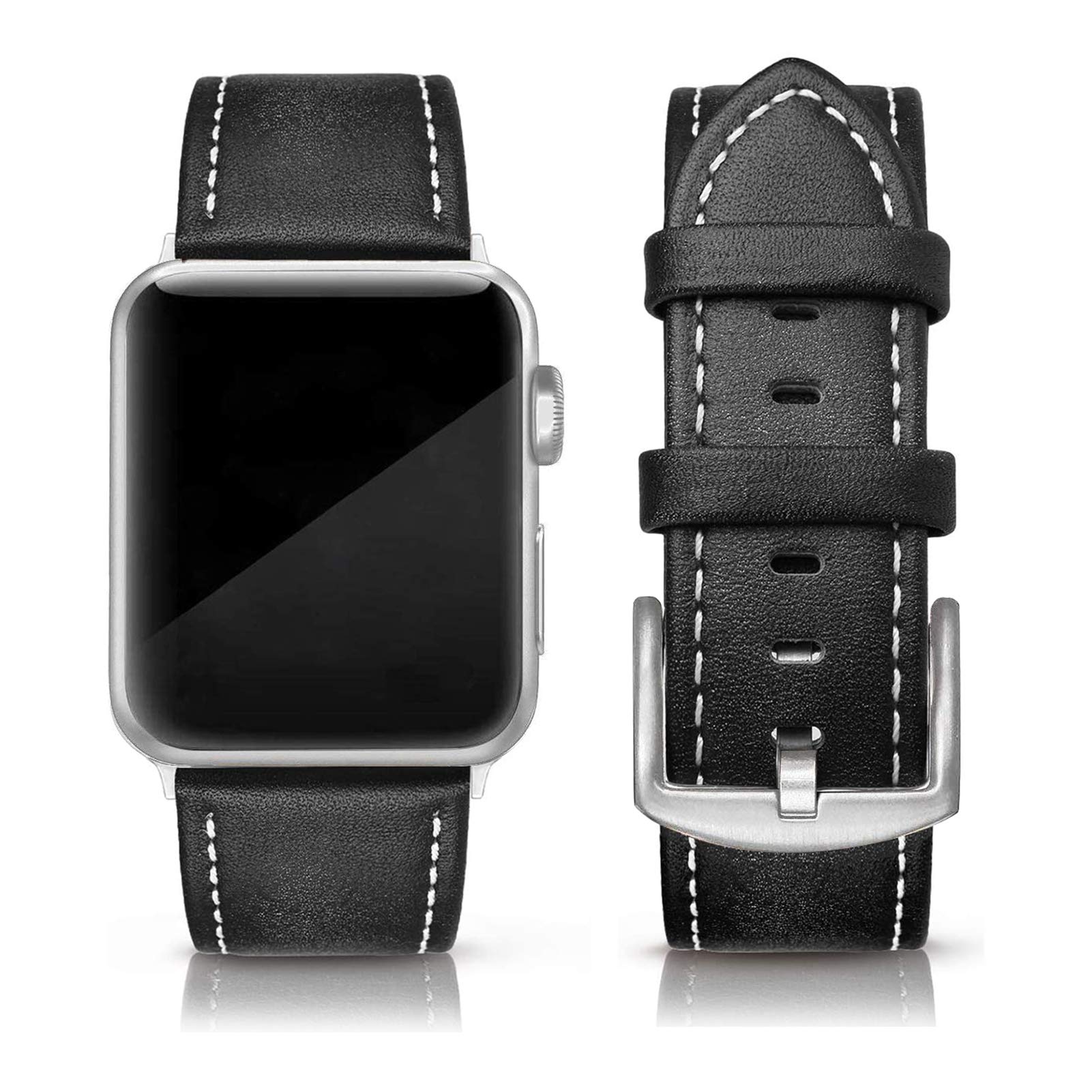 Edimens Leather Bands Compatible With Apple Watch 42Mm 44Mm, Genuine Leather Vintage Strap Classic Buckle Compatible With Apple