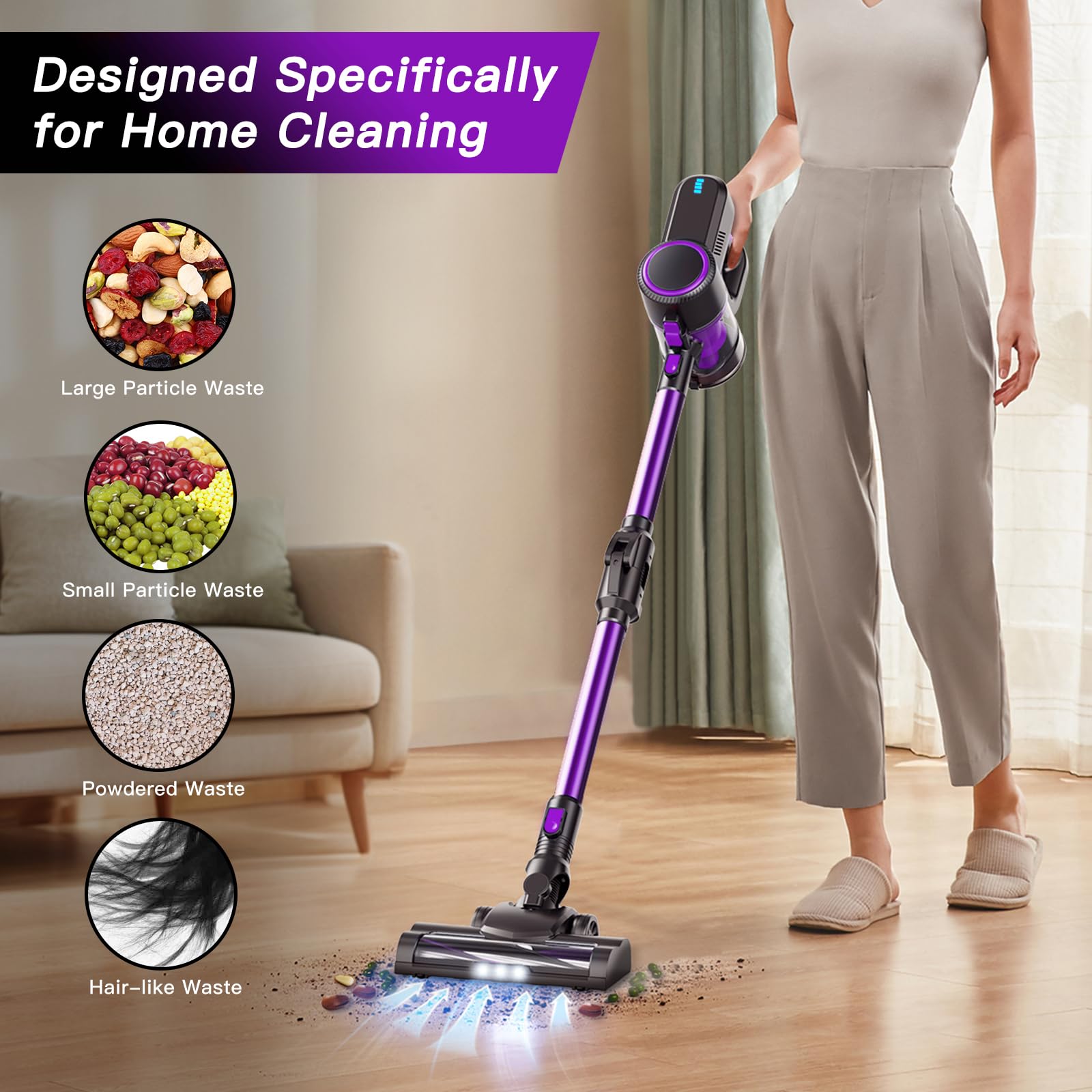 Texous Cordless Vacuum Cleaner, Lightweight Cordless Stick Vacuum Cleaner With Bendable Wand Rechargeable Cordless Vacuum 2 Mode
