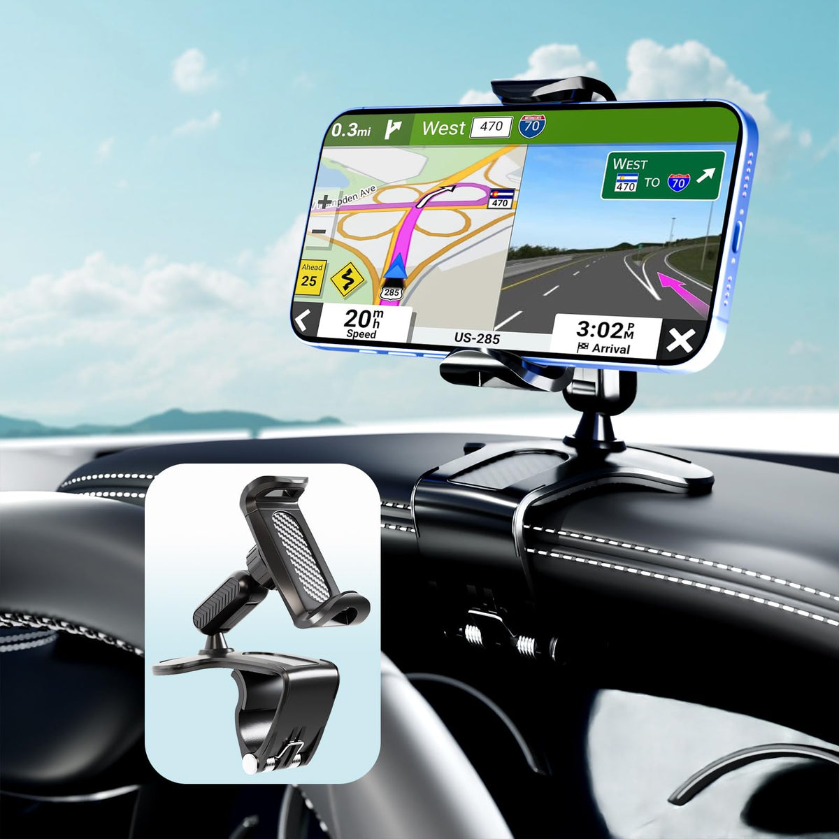 Chdfkkd Phone Mount For Car Dashboard, 360 Degree Rotation Universal Cell Phone Holder For Car Clip Mount Stand Suitable For 4 T
