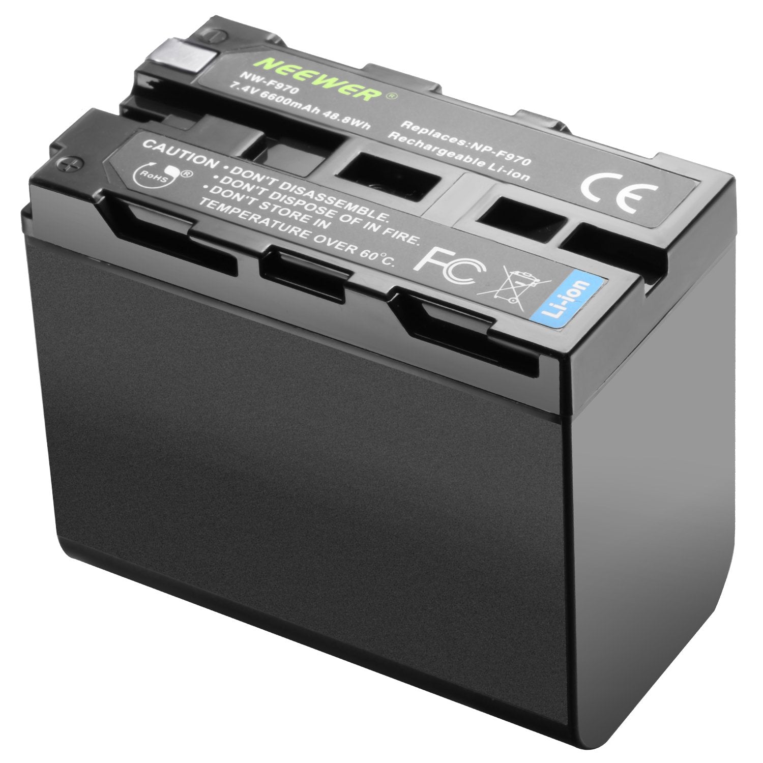 Neewer 6600Mah Li Ion Battery, Replacement Battery For Sony Np F970 Np F960 Np F975 Np F570 Np  F750 Np F770, Suitable Cn160 Nw7