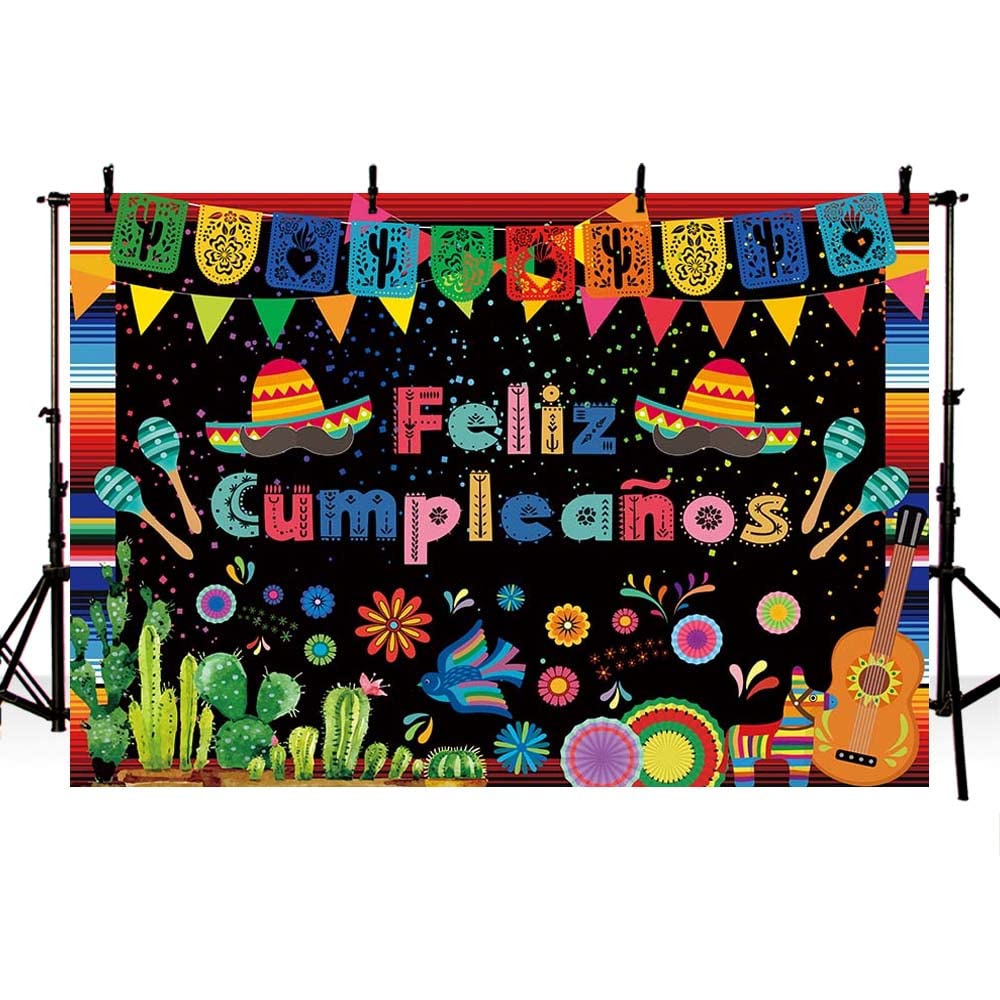 Aibiin 7X5Ft Feliz Cumpleaos Backdrop Mexican Fiesta Happy Birthday Party Decorations Cinco De Mayo Festival Birthday Banner Pho