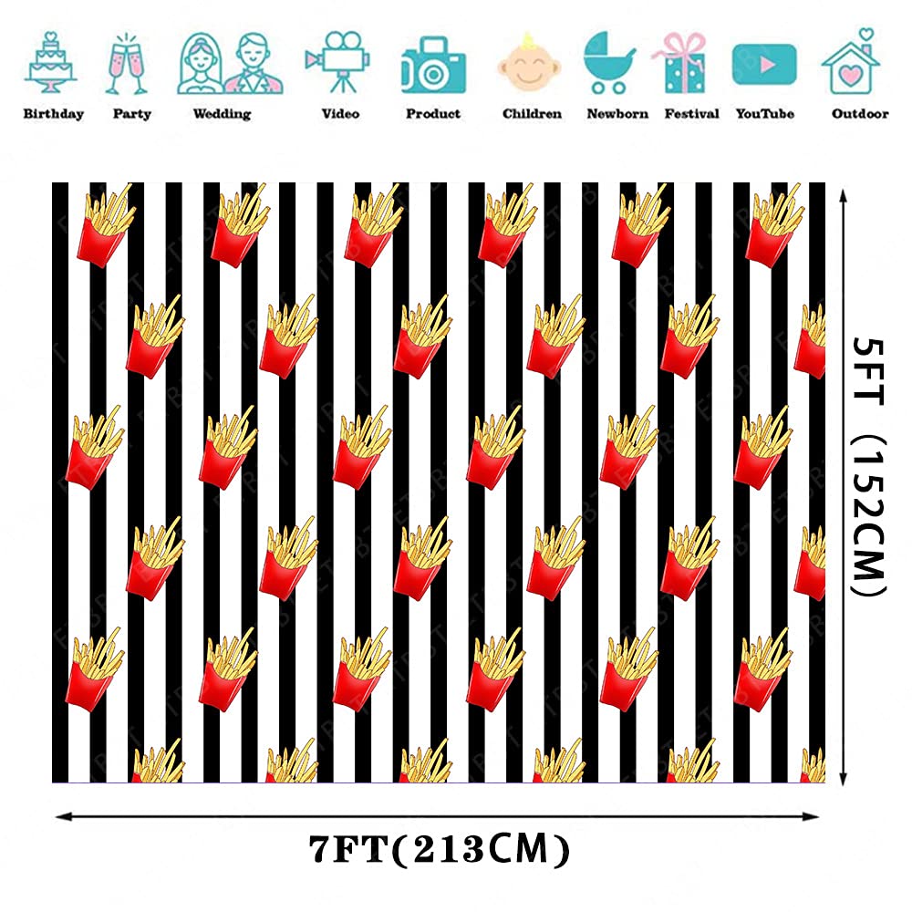 Emdspr 7X5Ft French Fries Backdrop Funny Fried Junk Food Snack Picnic Party Photography Background Black And White Stripes Party
