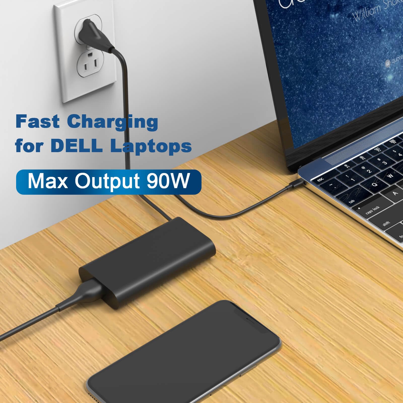 90W Usb C Charger For Dell Latitude/Precision/Xps/Chromebook Laptop, Dell 90W Laptop Charger Usb C Replacement For Dell Latitude