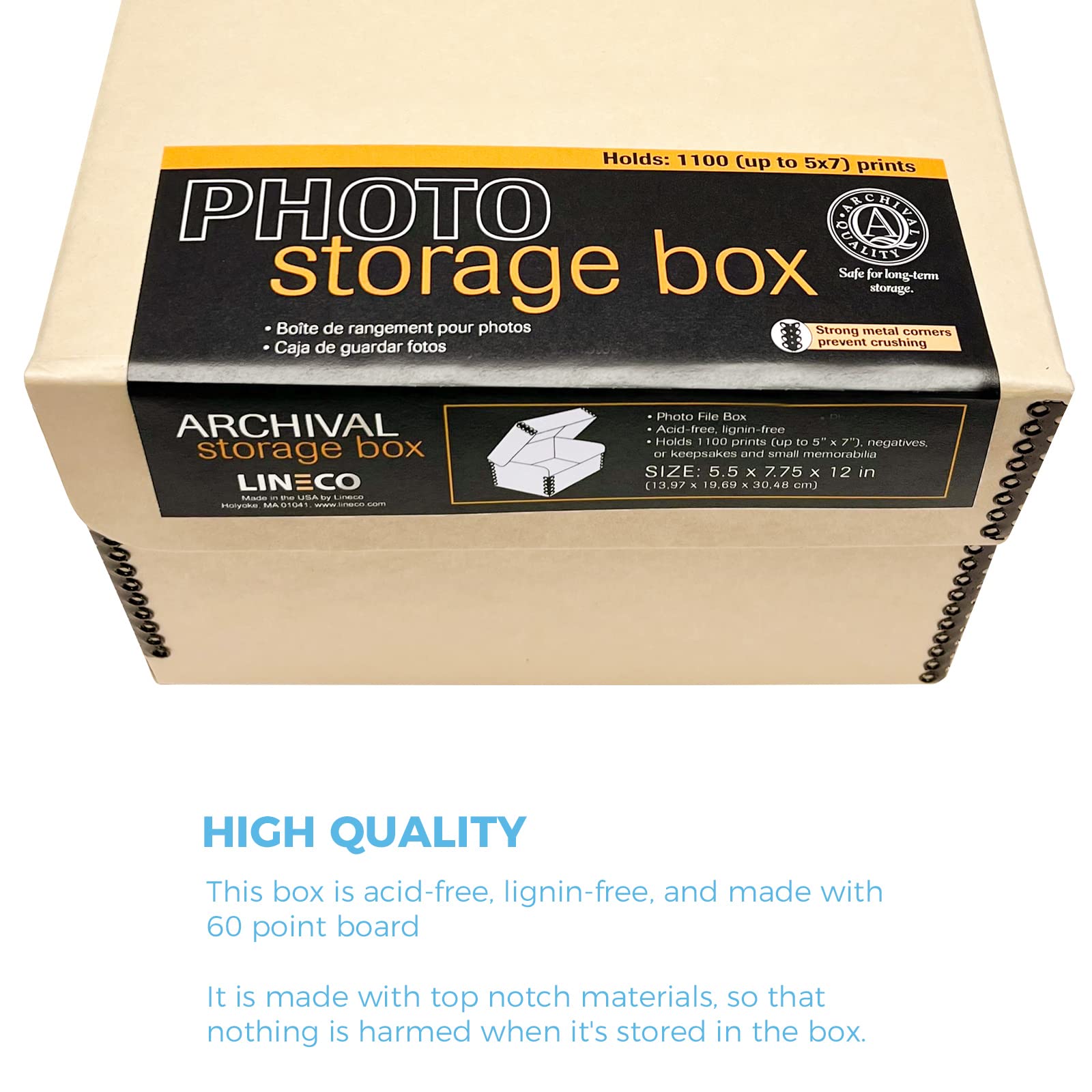 Lineco, Tan Hinged Lid Photo Box 5.5'X7.75'X12' Archival Acid Free. Holds Up To 1 100 Of 4X6 Or 5X7 Pictures, Print, Art. Preserve Longevity, Photos Or Documents, Craft, Prints, Cards