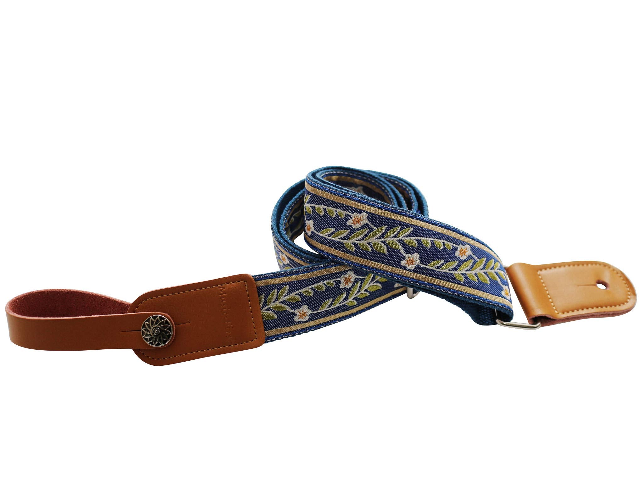 Music First Original Design Vintage Blue    Jasmine    Soft Meshbelt & Genuine Leather Ukulele Strap Ukulele Shoulder Strap With
