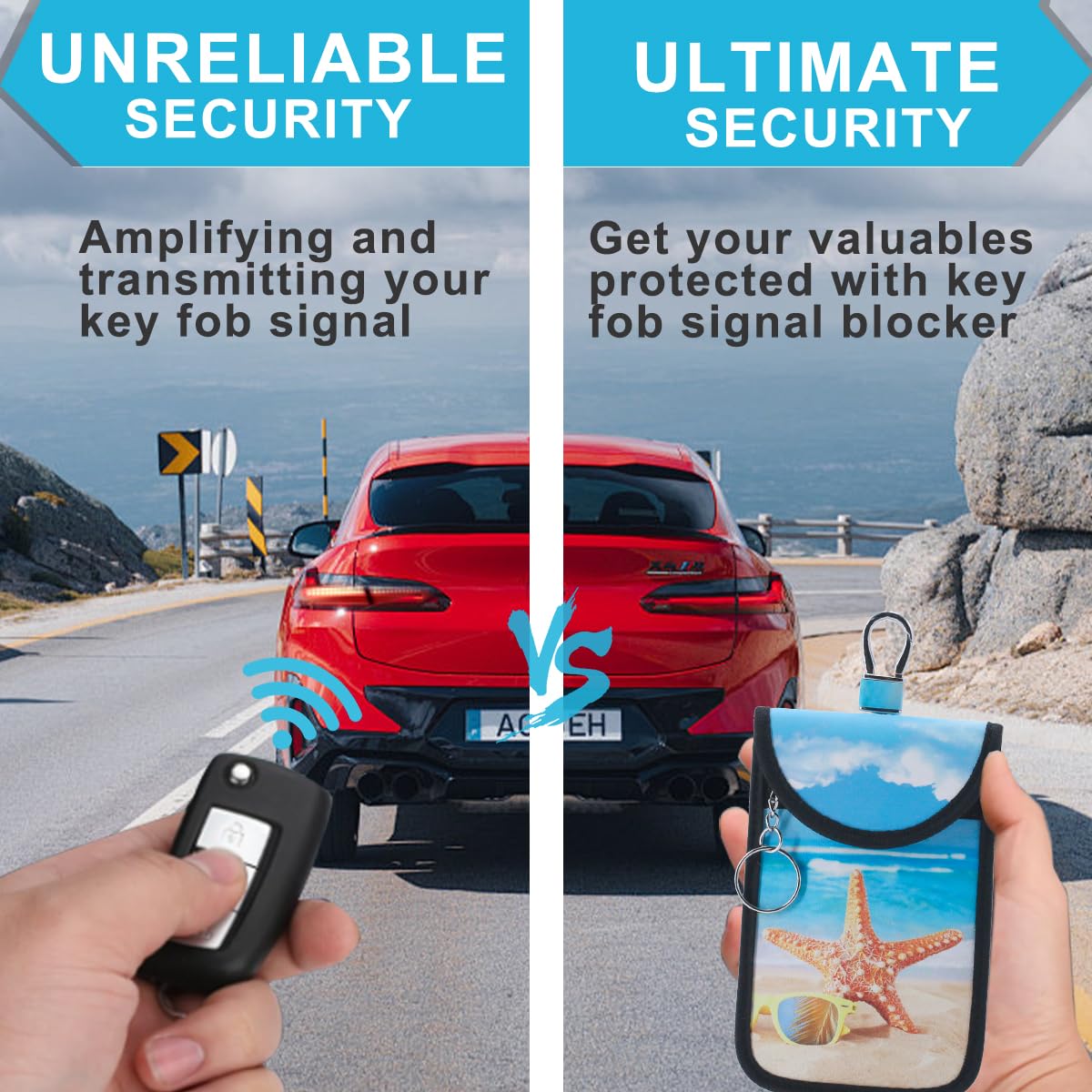 Tildosac 2 Pack Lightweight Faraday Key Fob Protector,Signal Blocking Rfid Key Fob For Car - Deep Blue