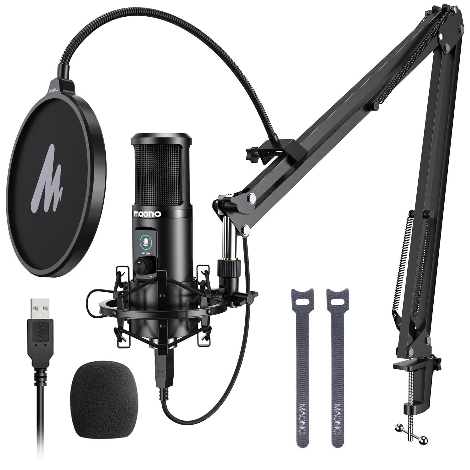 Maono Usb Recording Microphone Kit, Professional Condenser Microphone For Pc With One Touch Mute And Mic Gain Knob For Singing,
