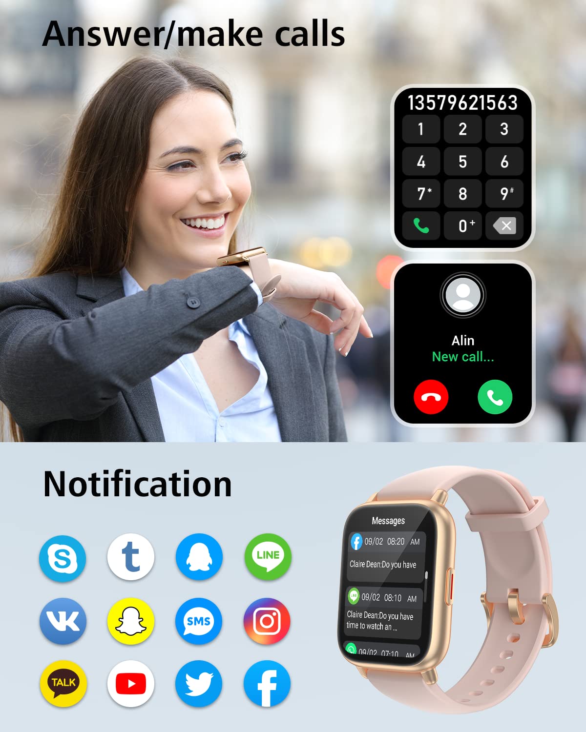 Ruimen Smart Watch Answer/Make Calls Fitness Watch With Voice Assistant Reloj Inteligente 1.7