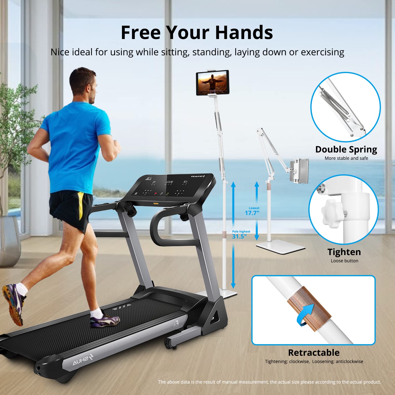 Spessn Tablet Floor Stand, Overhead Bed Phone Mount, Height Adjustable Universal Metal Tablet Holder, Phone Stand For Ipad/Iphon