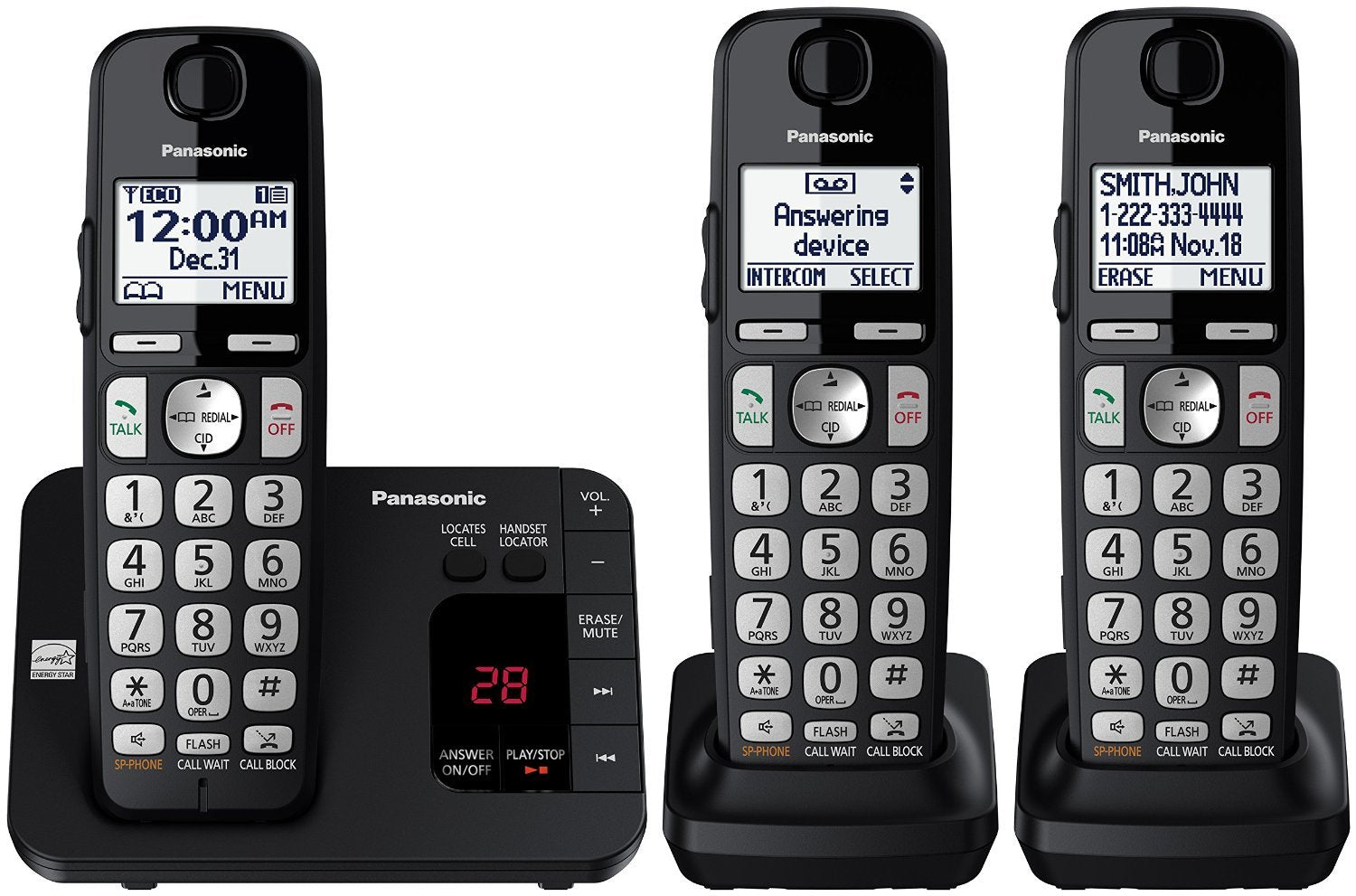 Panasonic Dect 6.0 Expandable Cordless Phone System With Answering Machine And Call Blocking   3 Handsets   Kx Tge433B (Black)