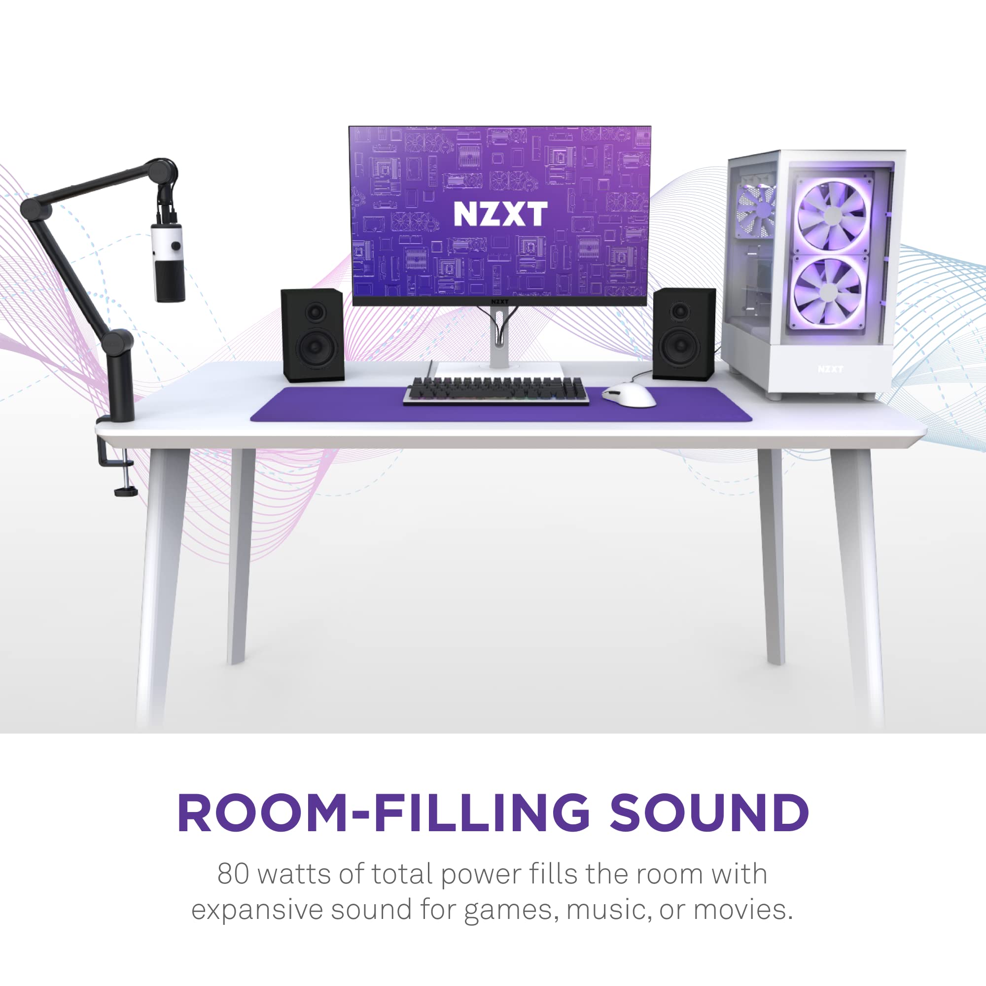 Nzxt Relay Pc Gaming Desktop Speakers   Ap Spkb2 Us   Bookshelf Style Design   80 Watts   High Dynamic Range   Silk Dome Tweeter