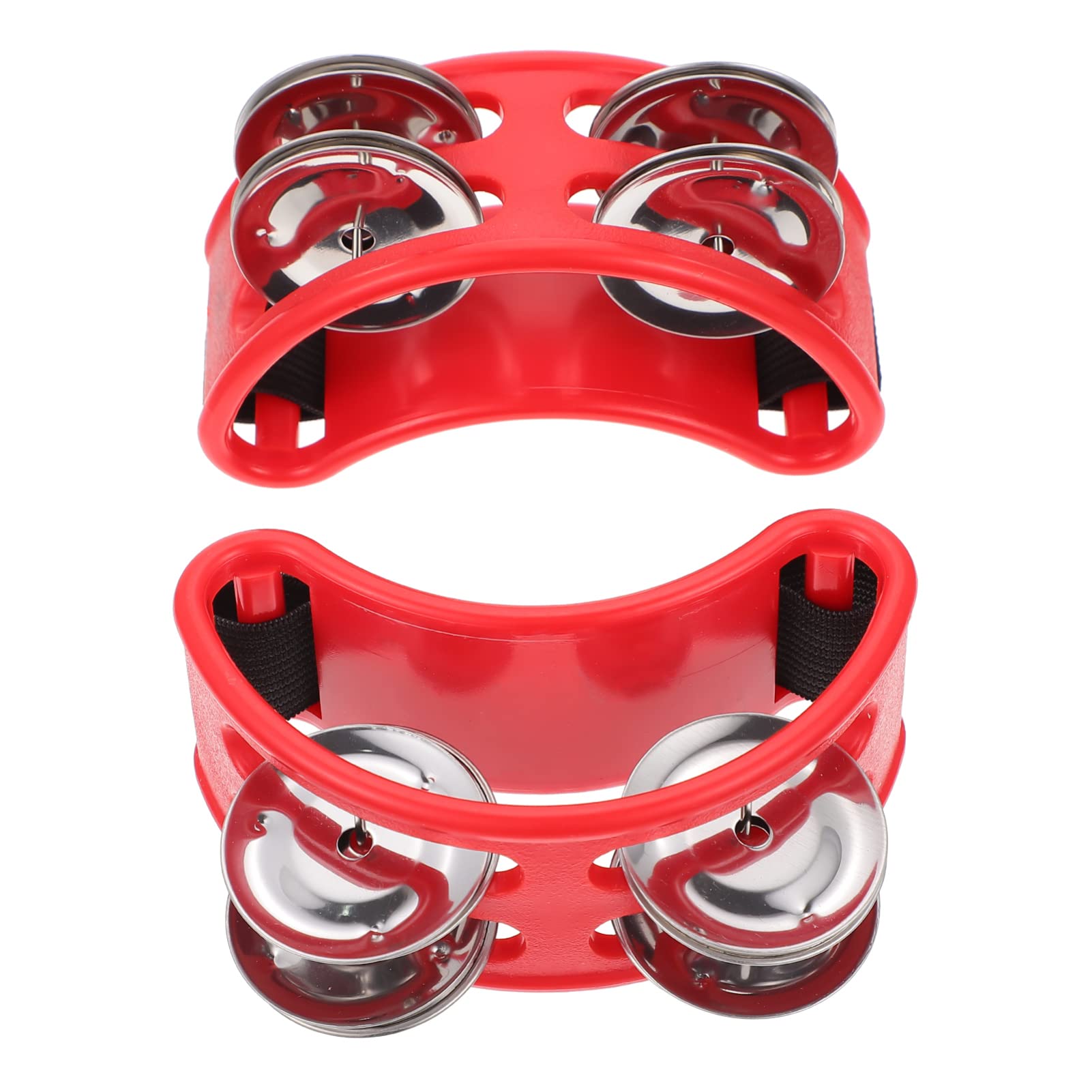 EXCLUZO 2pcs Professional Small Foot Tambourines Metal Foot Bells Music Rhythms Creator for Guitar Drum Accessory Instrument Red