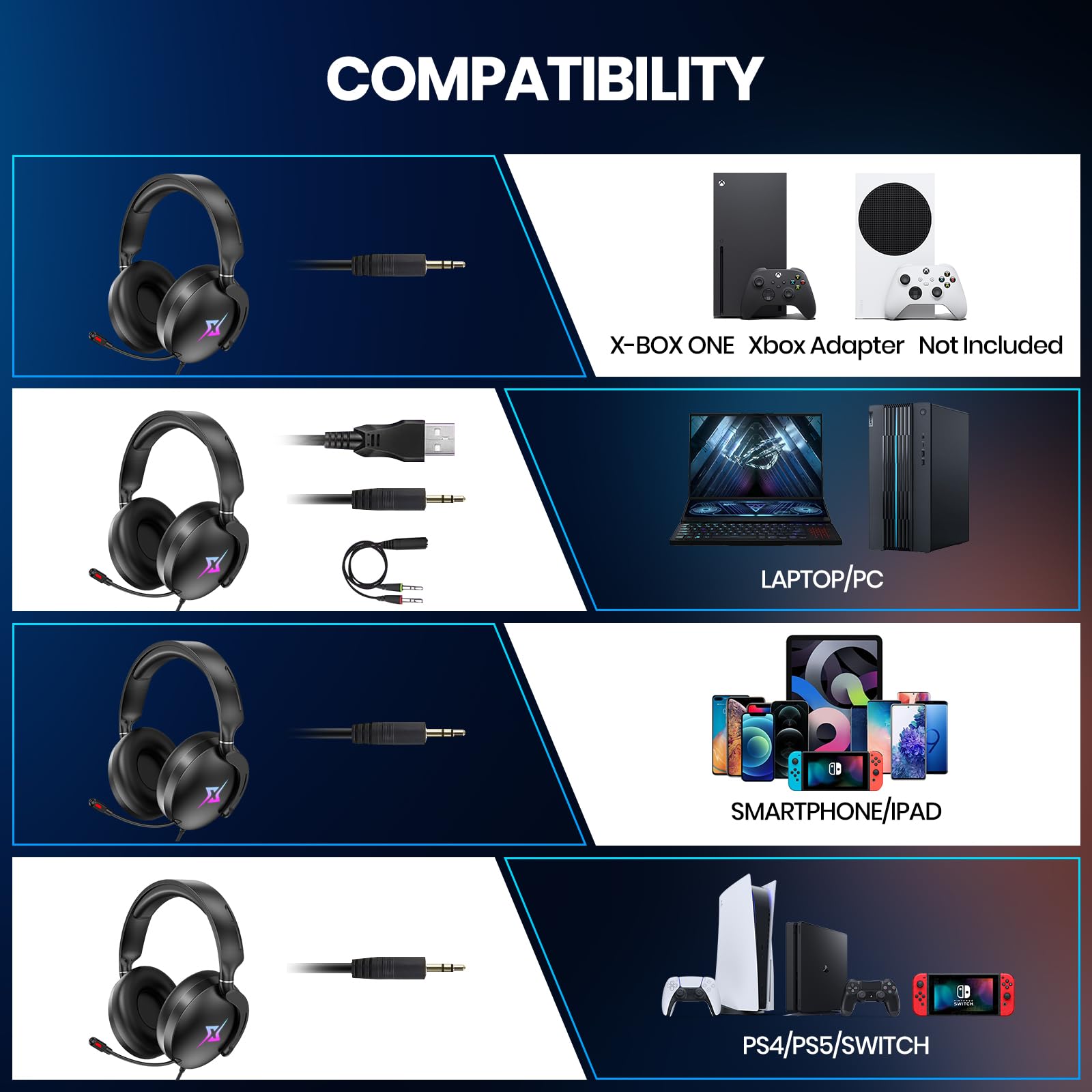 Targeal Gaming Headset With Microphone For Pc, Ps4, Ps5, Switch, Xbox One, Xbox Series X|S   3.5Mm Jack Gamer Headphone With Noi