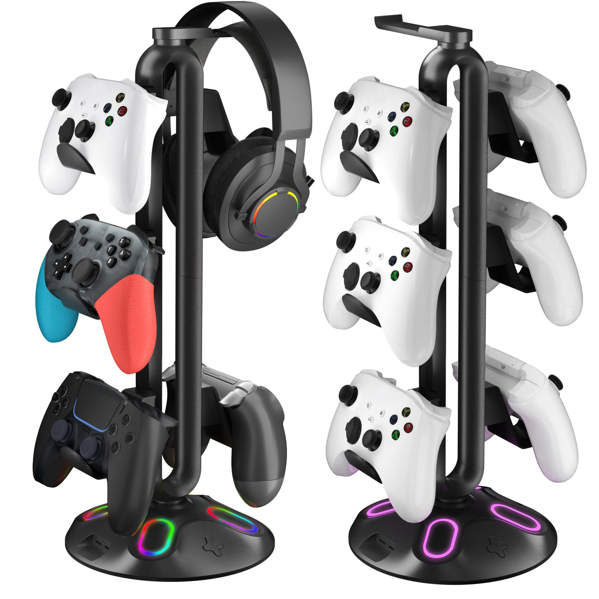 Gaming Rgb Headphone Stand,Canmarin Controller Holder With 9 Light Modes   Headset Stand With 2 Usb Charging Ports And 3.5Mm & T