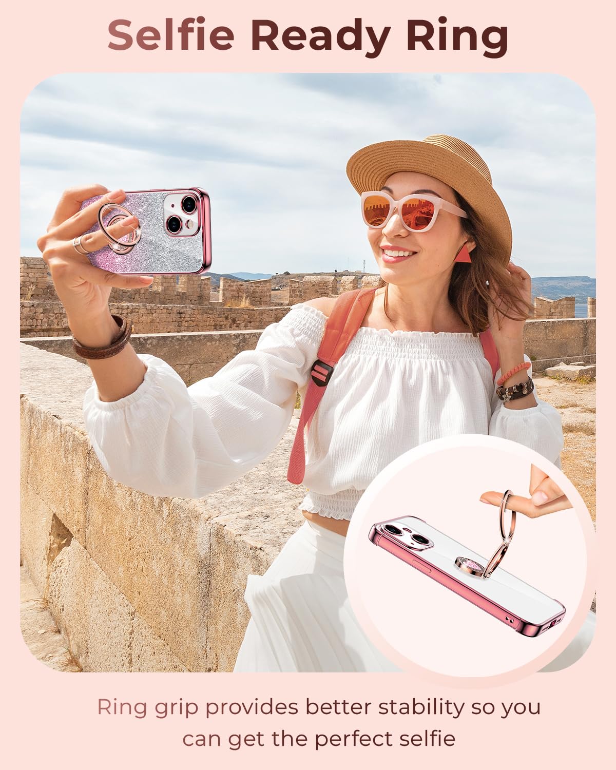 Xyz For Iphone 15 Case With Stand, Phone Case With Double Ring Kickstand, Women Girl Cute Love Heart Luxury Bling Tective Case H