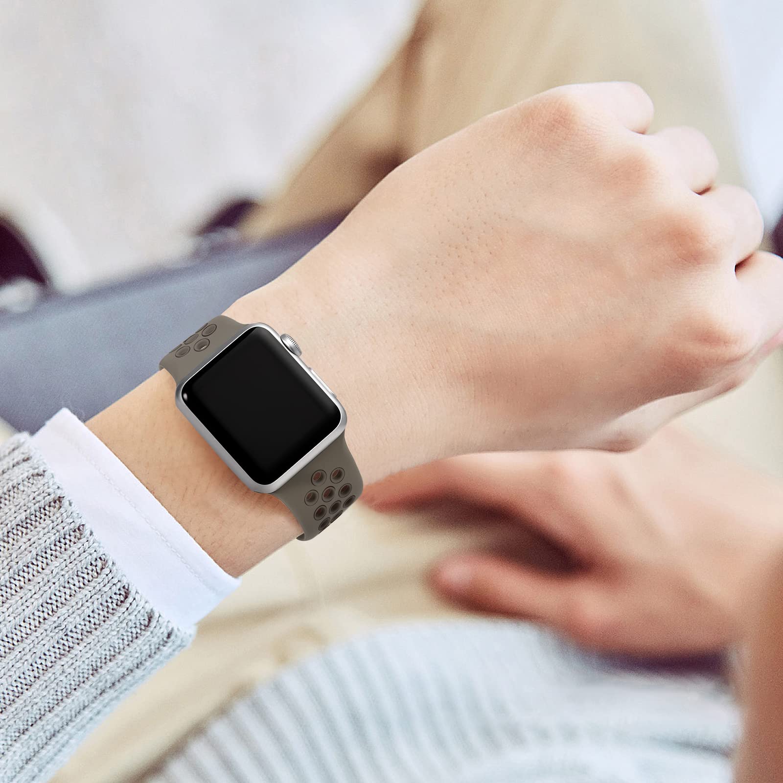 Lerobo Sport Bands Compatible For Apple Watch Band 45Mm 44Mm 42Mm 49Mm Women Men,Soft Silicone Replacement Bands For Apple Watch Ultra 2 Se Iwatch Series 9 8 7 6 5 4 3 2 1,Olivegrey/Coffeegrey