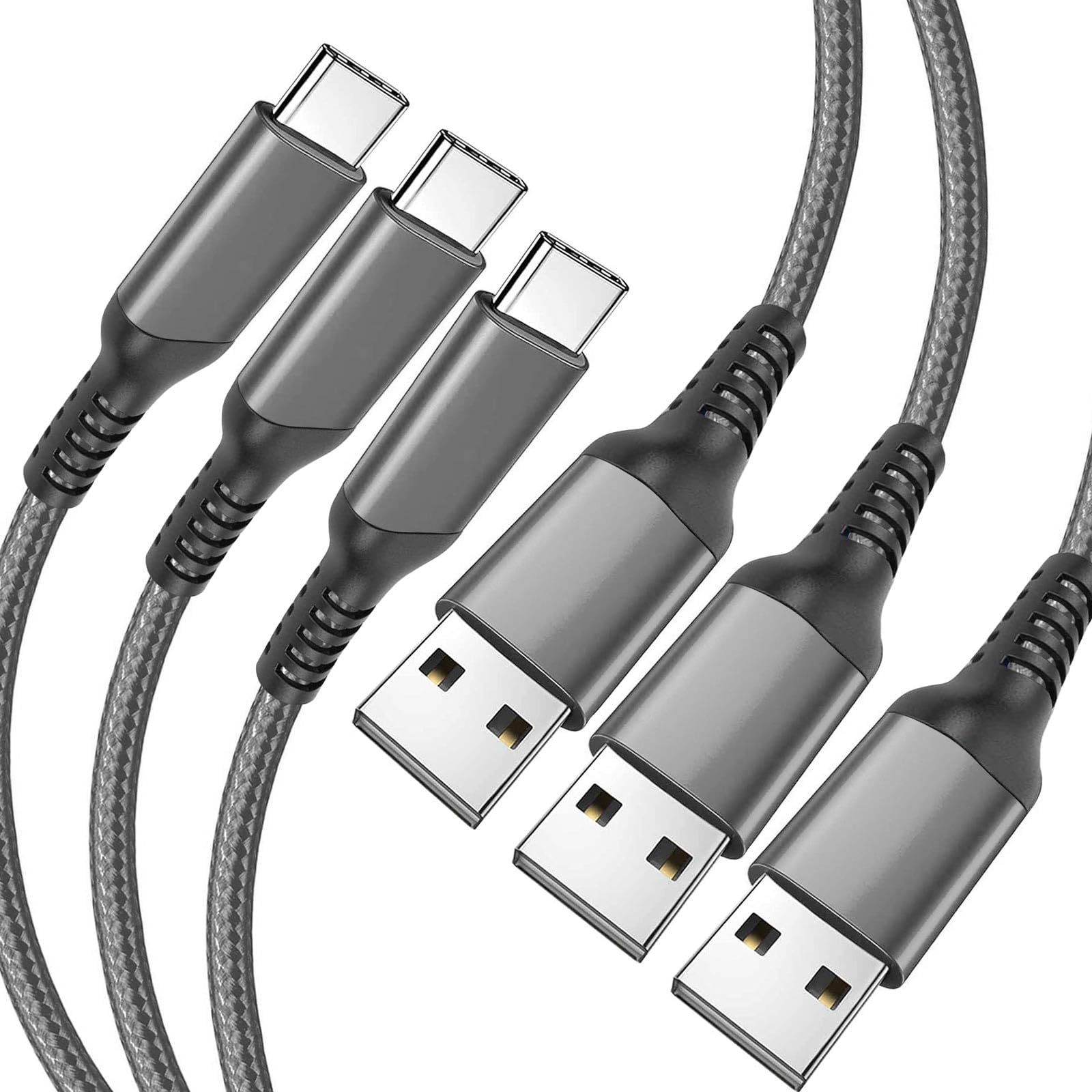 [3Pack 10Ft ]Usb Type C Charging Cable Grey,Long Android Auto Cable, Awnuwuy Usb A To Usb C Quick Charge Cord For Iphone 15/15 P