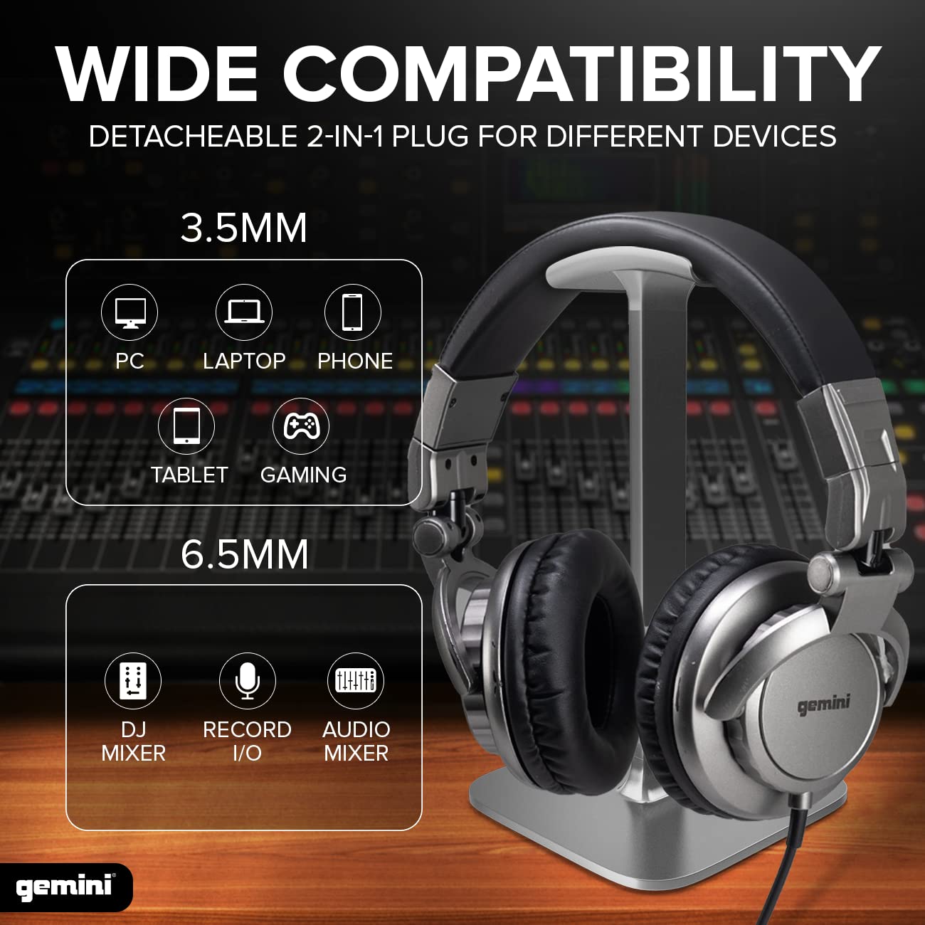 Gemini Professional Wired Dj Headphones - Over-Ear Studio Headphones For Music Production, Podcasting, Recording & Mixing - 57Mm