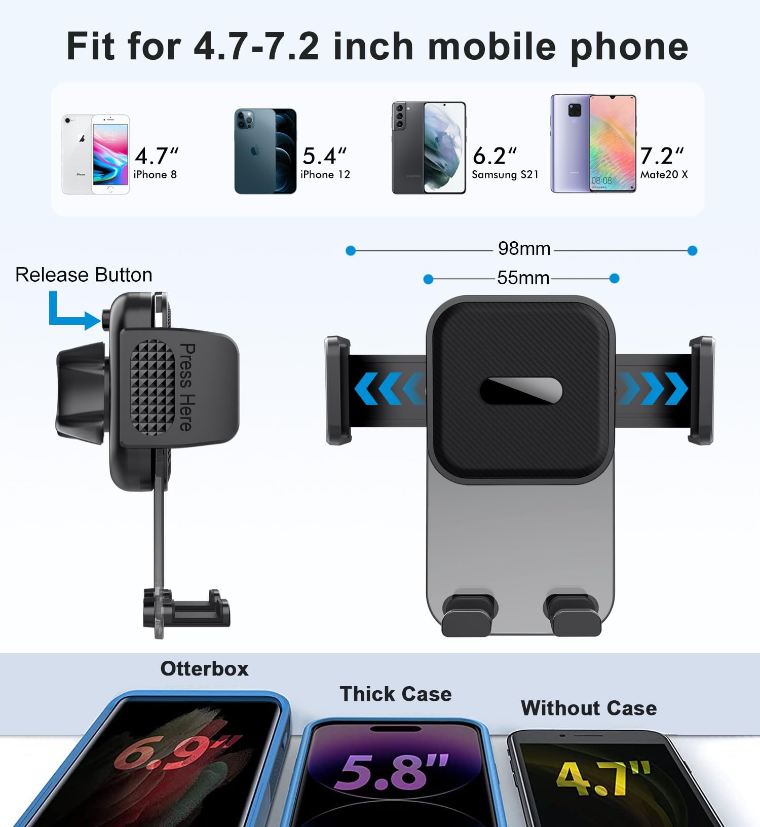 Novake Car Phone Holder Vent - Upgraded Spring Clip [Big Phone Friendly] Air Vent Cell Phone Mount For Car Hands Free Automobile