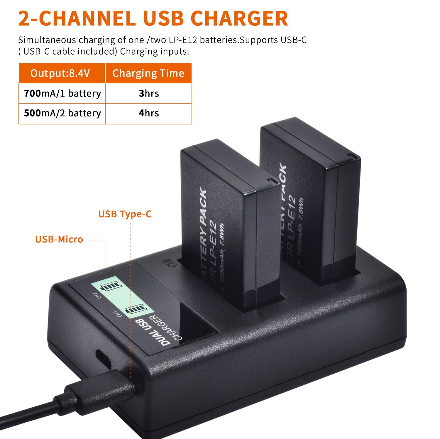 Qumox 2 Pack Lp E12 Battery Pack And Rapid Usb Charger For Canon Eos M M2 M10, M50, M50 Mark Ii, M100 M200, Rebel Sl1, Powershot