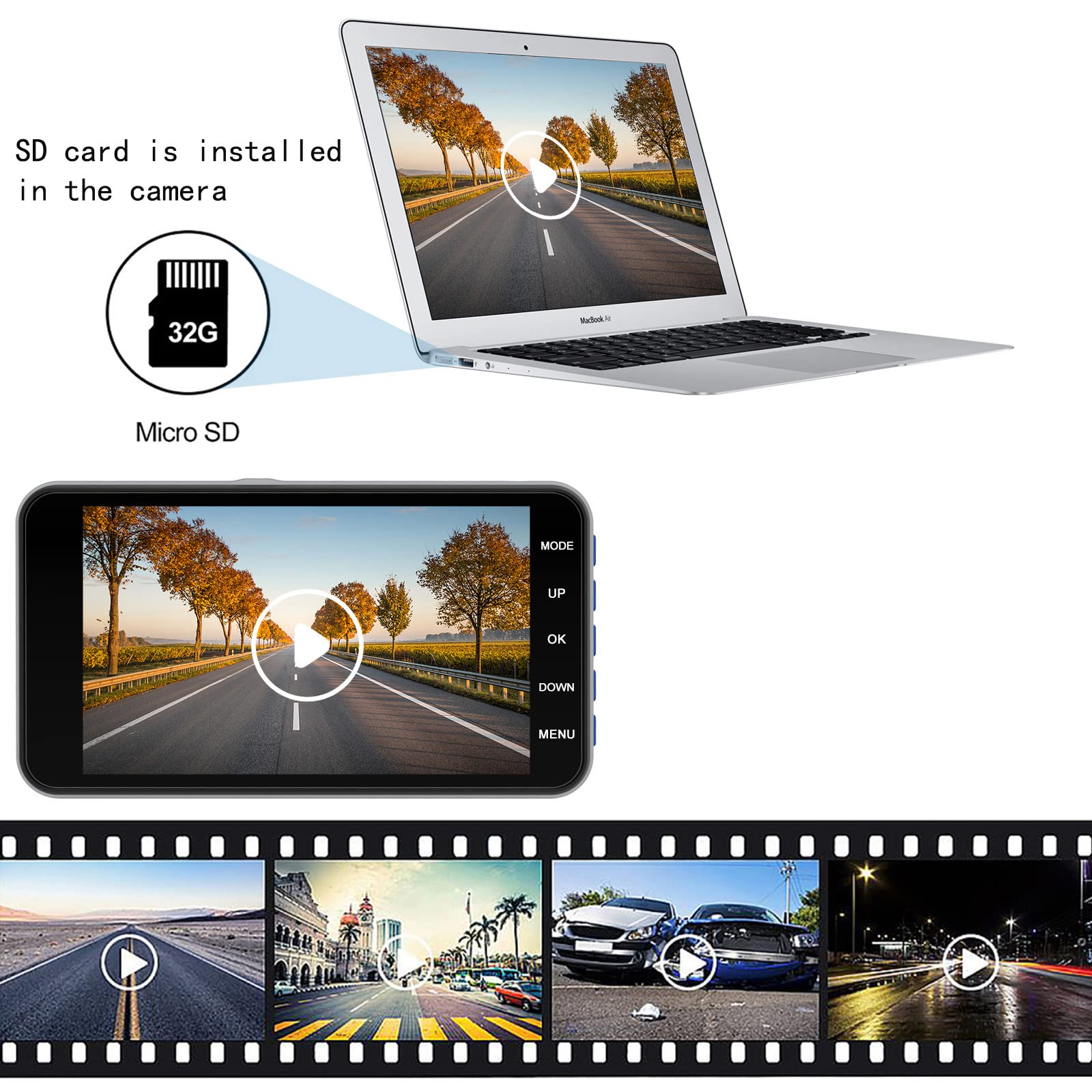 Avokadol Dash Cam Front And Rear,Dual Car Camera With 32G Sd Card 4''Ips Touch Screen,1080P Dashboard Camera For Cars & Trucks,W