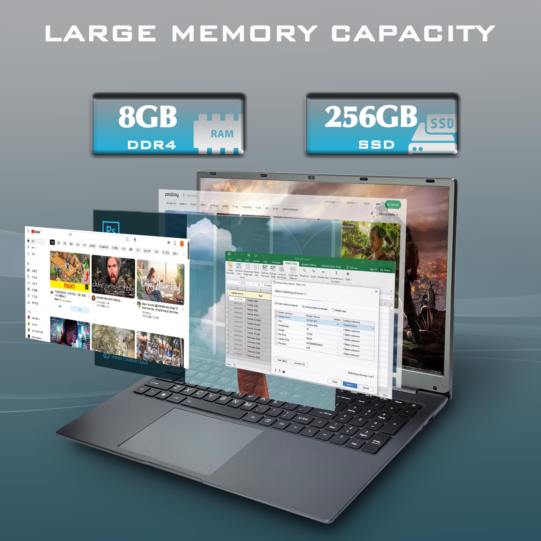 Ijkkji Laptop, 17 Inch 8Gb Ram 512Gb Ssd Laptop With Intel Celeron Quad Core N5095(Up To 2.9Ghz), Ips Fhd Display, Webcam, Dual