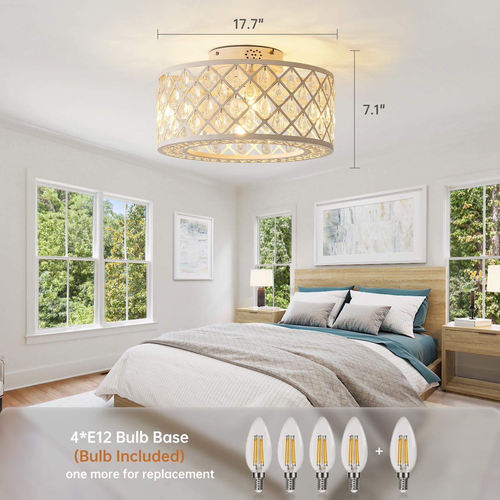 Oiotwo 18 Inch Crystal Fan Light, Lantern Shaped Industrial Chandelier, With Remote Control, Suitable For Indoor Places Such As