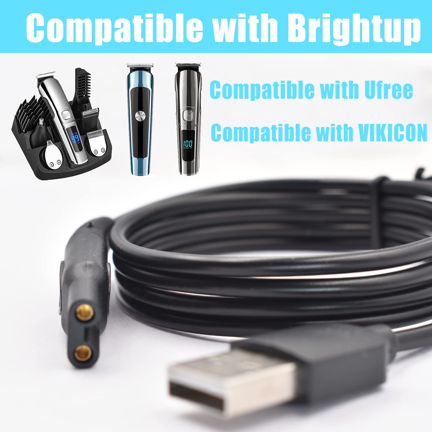 Boeea Charger Cable Compatible With Ufree/Brightup/Vikicon Beard Trimmer All In One Multifunctional Grooming Kit Hair Clippers U