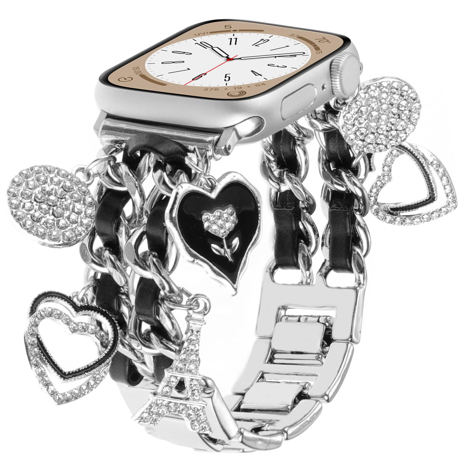 Realsign Stylish Metal Wristband Compatible With Apple Watch Band 42 44 45 46 49Mm,Cuban Chain Bracelet With Cute Sparkly Diamon