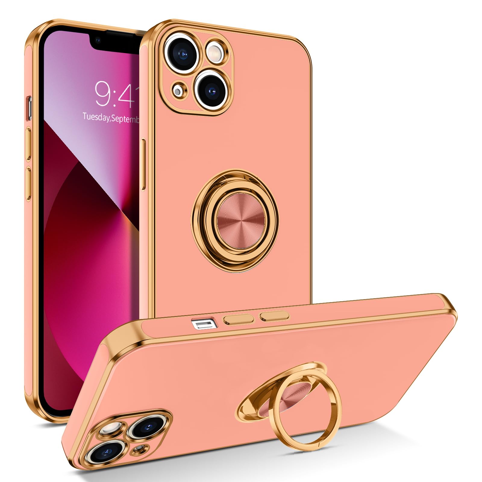 Bentoben For Iphone 13 Case, Phone Case Iphone 13, Slim Fit 360 Ring Holder Shockproof Kickstand Magnetic Car Mount Supported Pr
