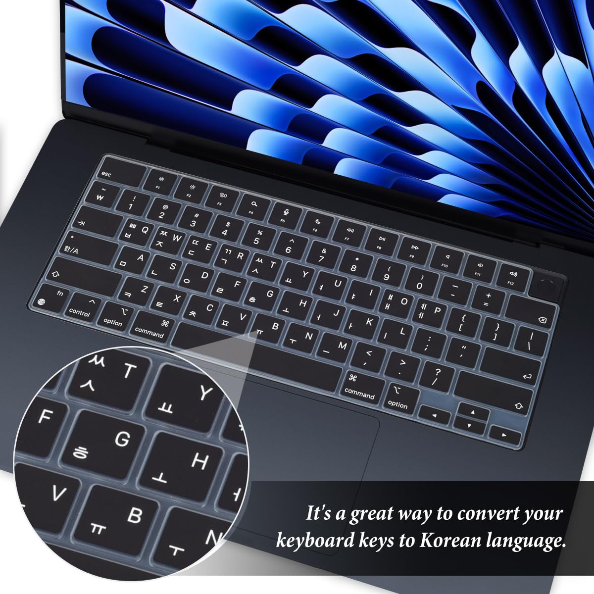 Korean Keyboard Cover For Apple 2024 2023 Macbook Air Laptop With M3 M2 Chip 15.3 Inch A3114 A2941,Macbook Air 13.6 Inch A3113 A