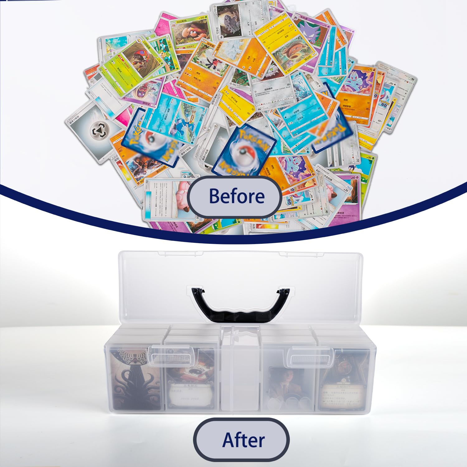 Jepisadi Trading Card Storage Box 900+ Baseball Card Box With 13 Independent Card Box,Each Holds 70 Cards Organizer Clear Displa