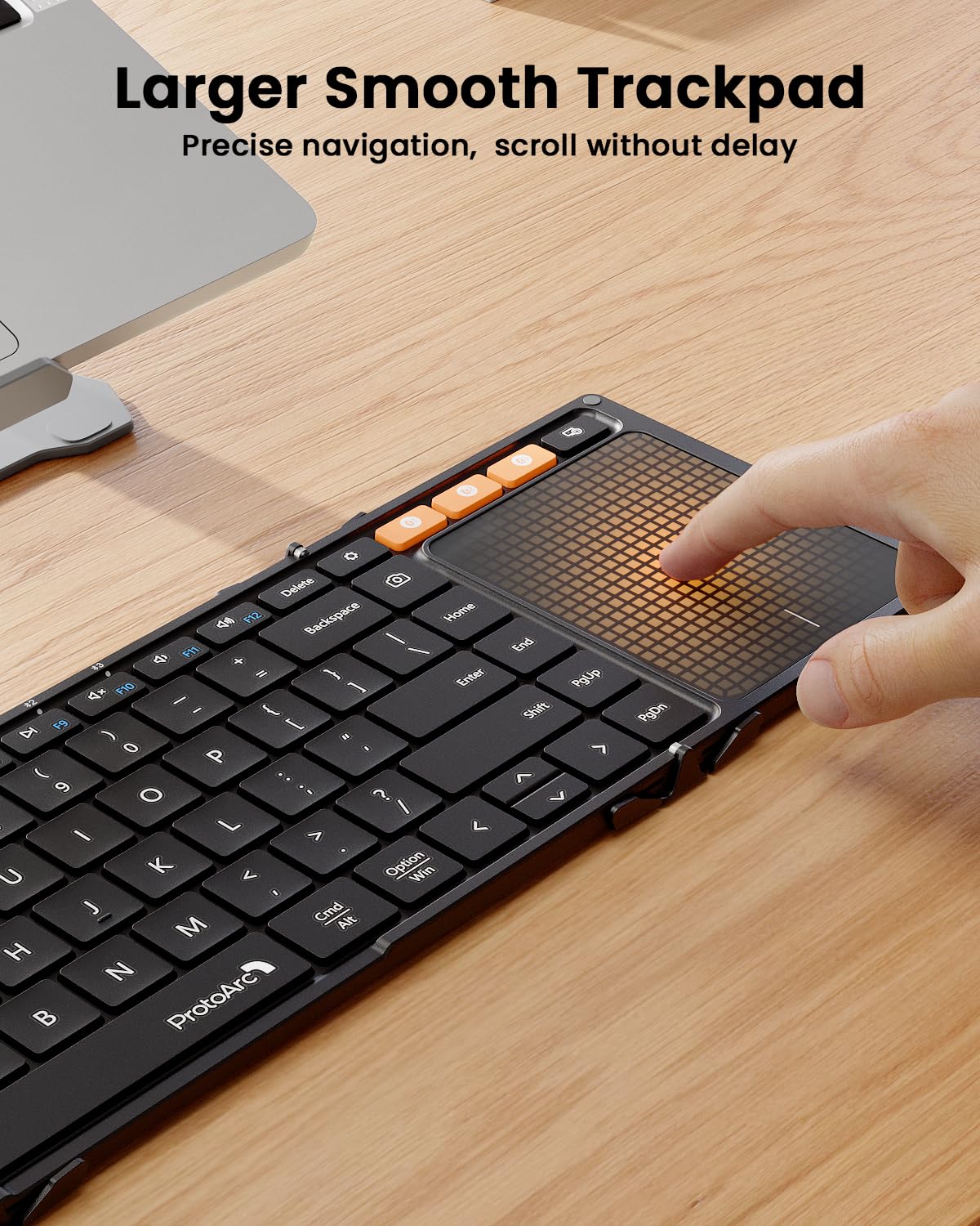 Protoarc Foldable Keyboard With Touchpad, Xk01 Tp Folding Portable Keyboard, Full Size Keys, Large Trackpad Bluetooth Travel Key