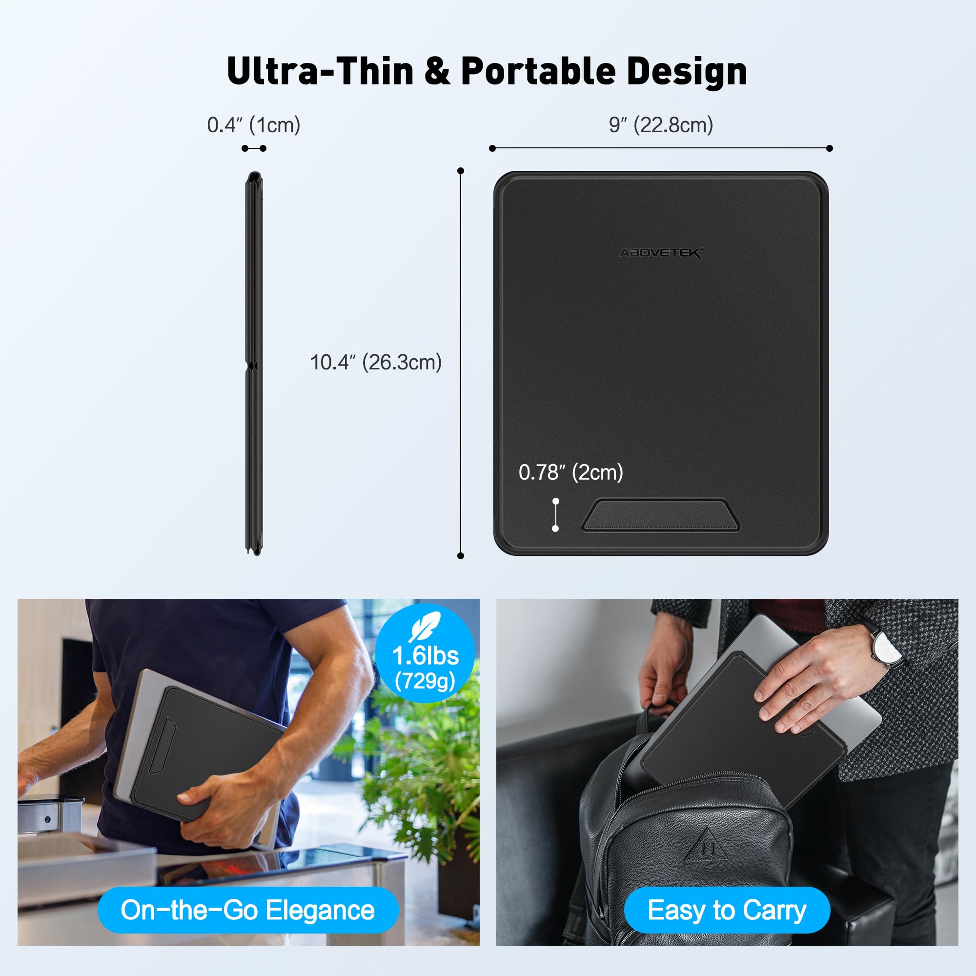 AboveTEK Portable Tablet Stand, 2 in 1 Foldable iPad Stand & Laptop Holder for Desk, Adjustable Travel Stand for 14'~17' MacBook Air/Pro/Tablets/Kindle, Ultra Sleek PU Leather Computer Riser