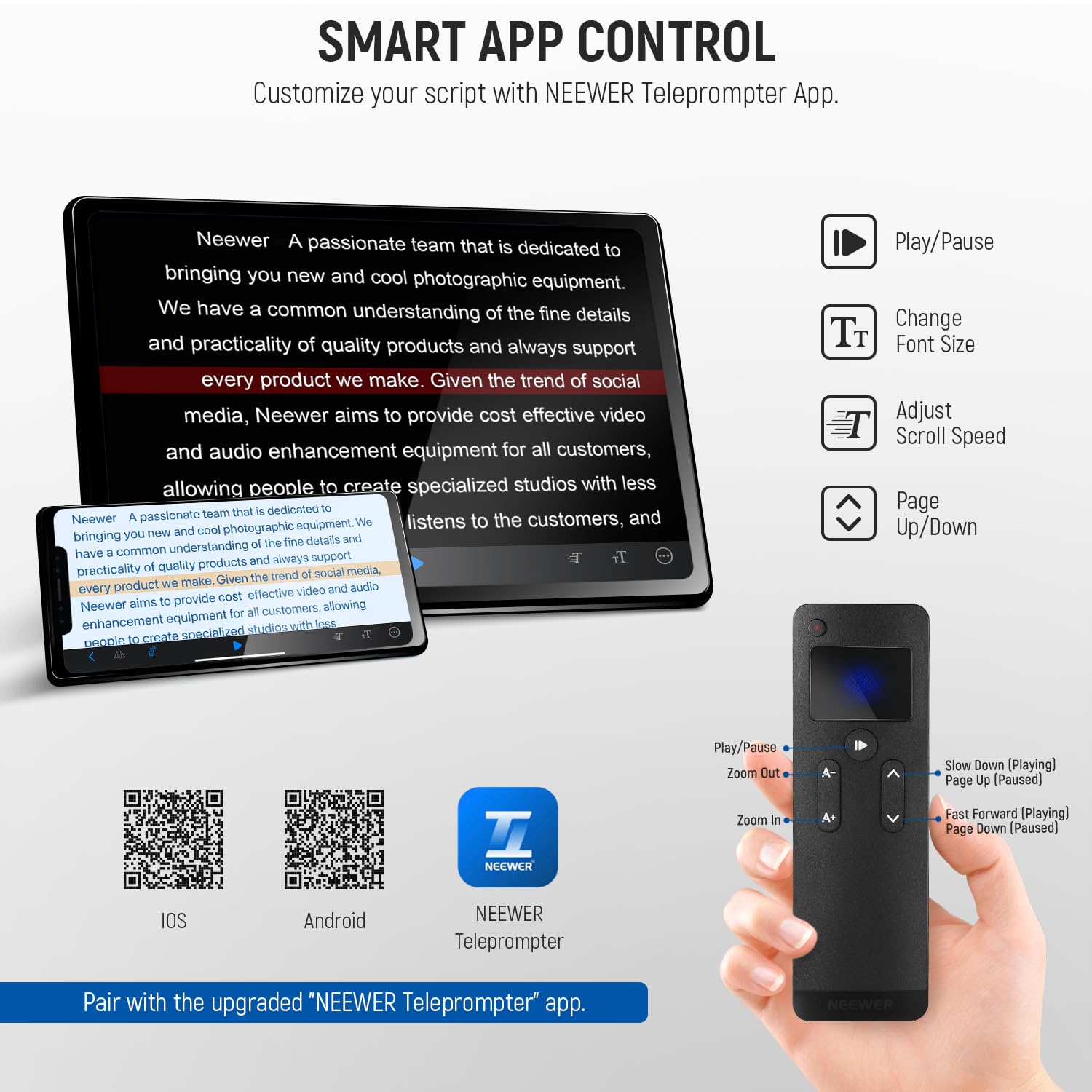 Neewer Teleprompter X16 With Rt113 Remote & App Control, 16'' Beamsplitter, Aluminum Alloy Foldable Design, Qr Plate Compatible