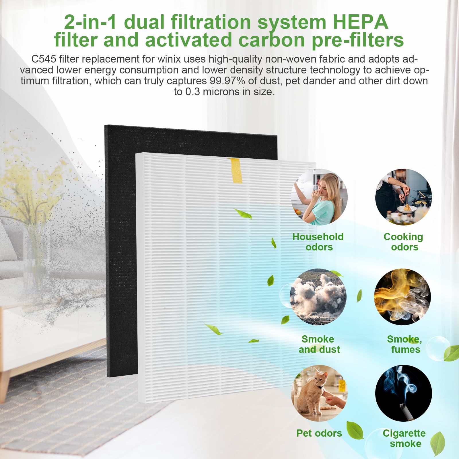 3 Pack C545 Replacement Hepa Filter Compatible Winix C545 B151 P150 9300 Air Puri Fier Filter S,3 True Hepa Filter+3 Activated C