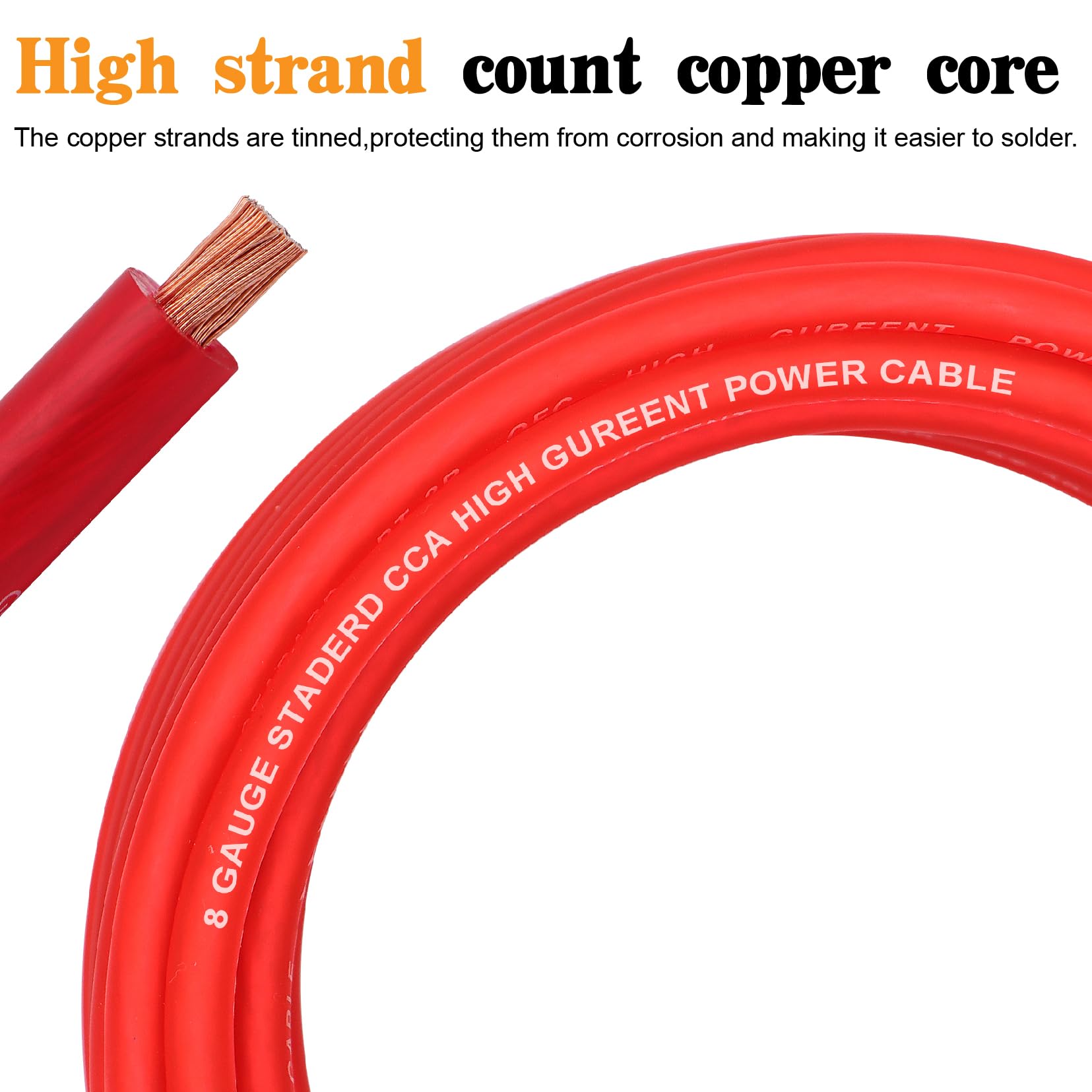 Taukealugs 8 Gauge Wire Copper Clad Aluminum Cca 50Ft Black/Red With 8Ga Lugs,60A Fuse Holder And Heat Shrink Tube   Battery Pow