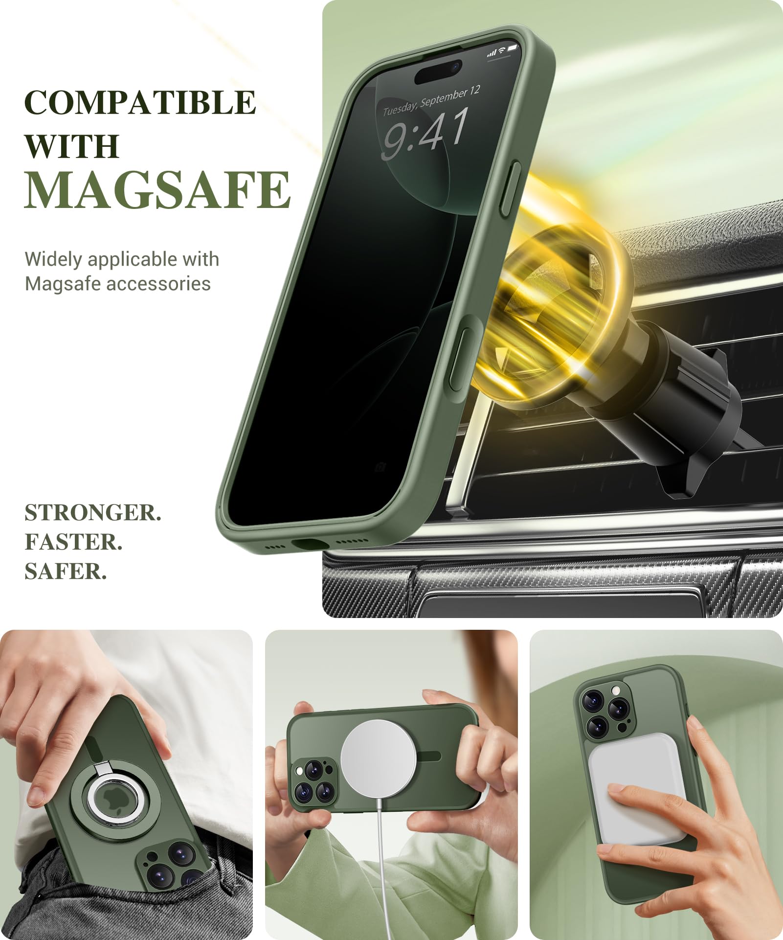 Berfy Magnetic For Iphone 16 Pro Max Case, Compatible With Magsafe, With Privacy Screen Protector, [Upgraded Camera Protection],
