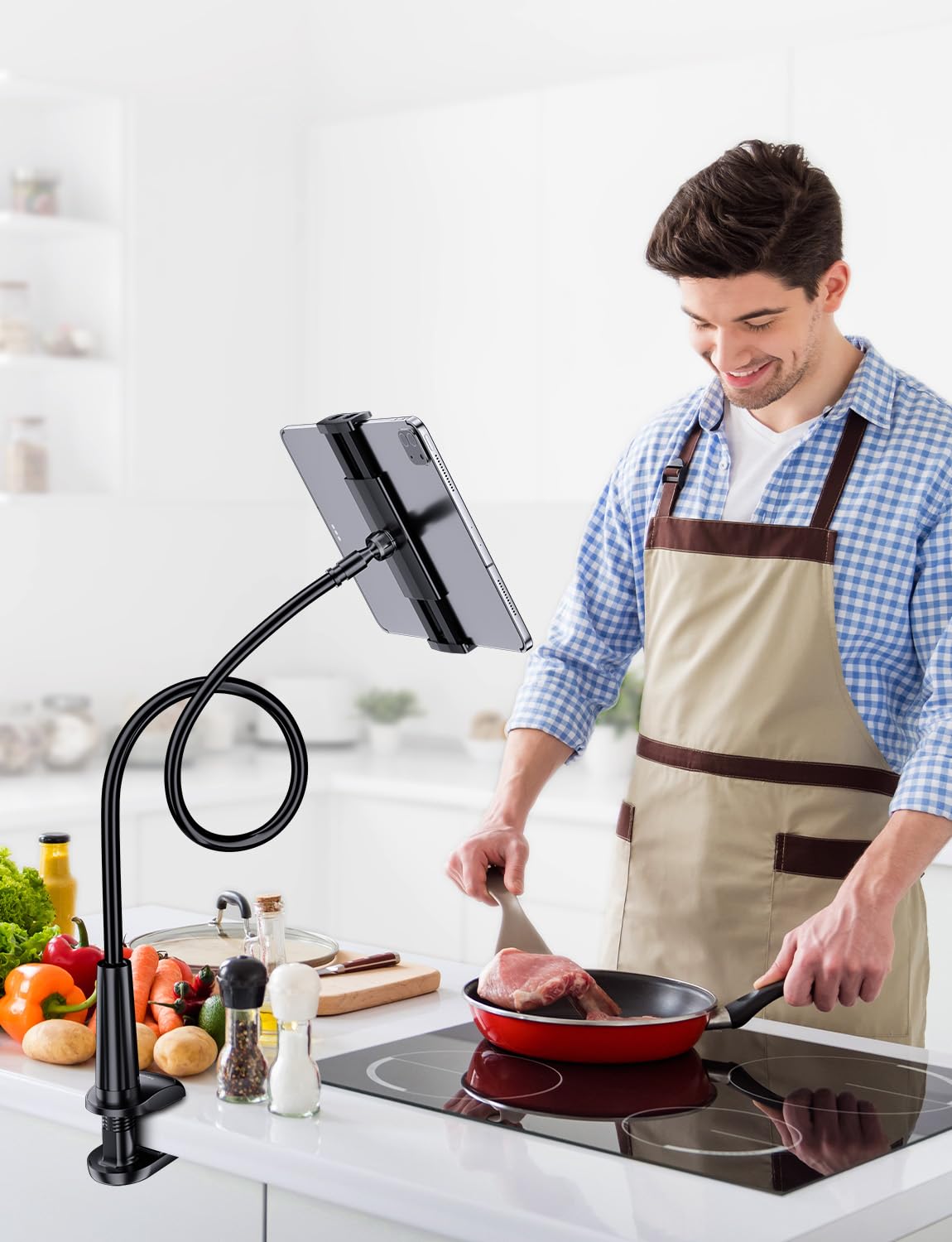 Tryone Gooseneck Tablet Holder Stand For Bed Adjustable Flexible Arm Tablets Mount Clamp On Table Compatible With Ipad Air Mini