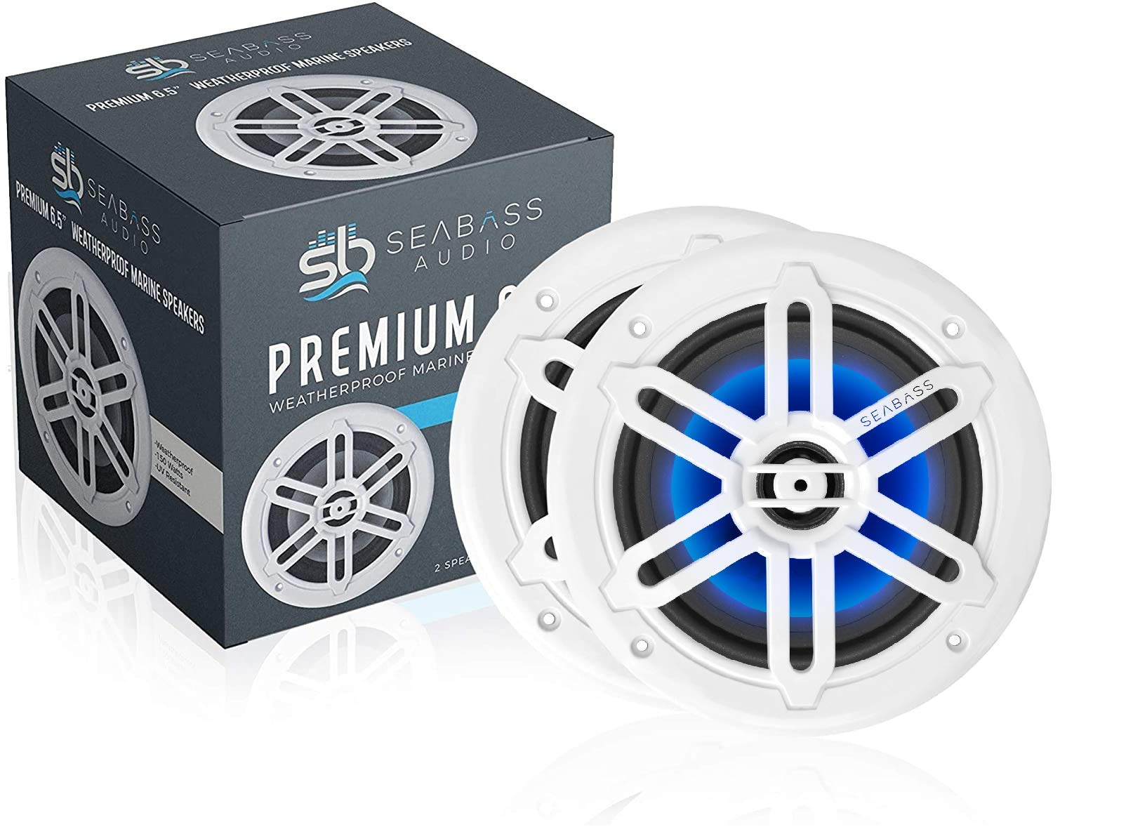 Seabass Premium 6.5    2 Way Weatherproof Marine Speakers W/Led Lighting (2 Pack)