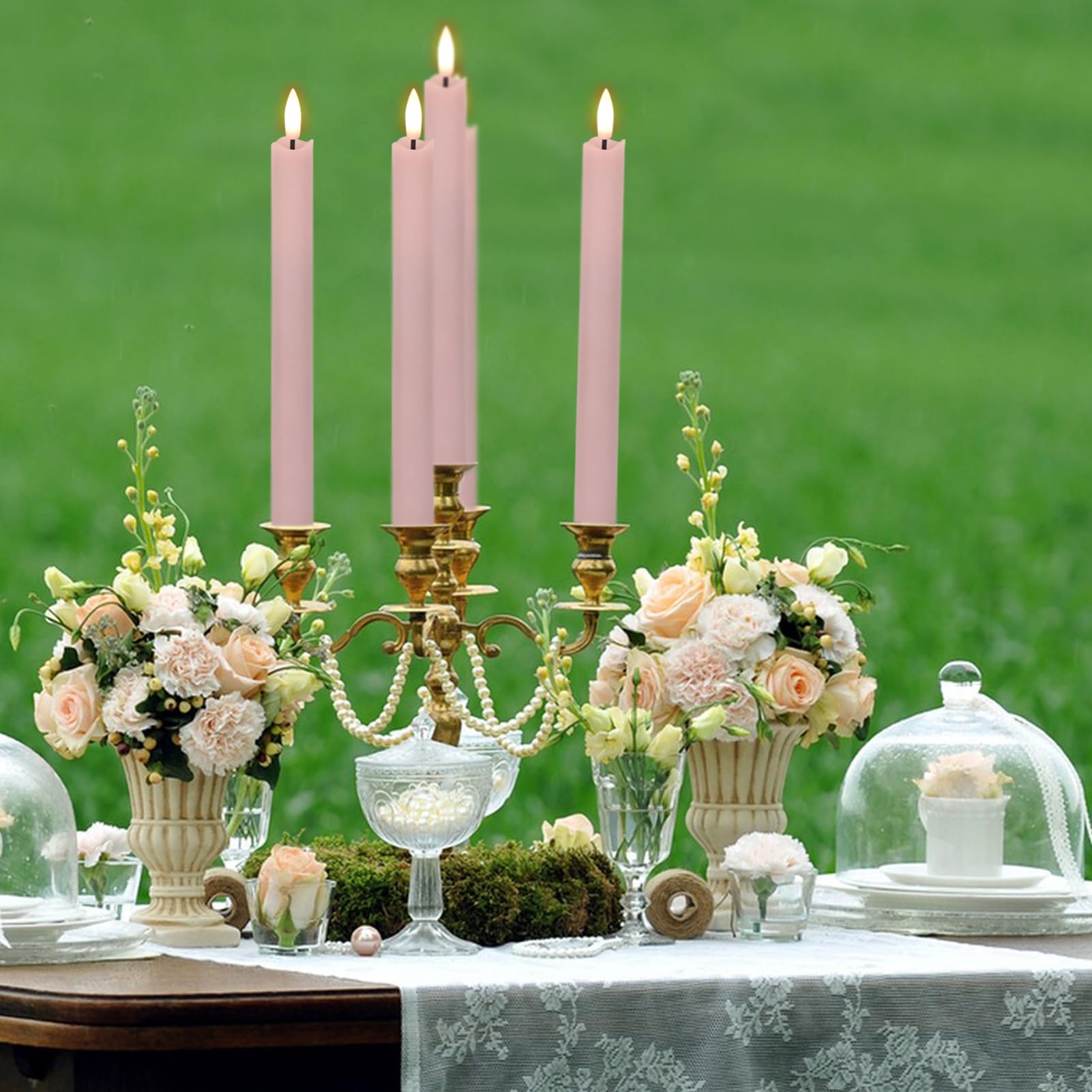 Genswin Flameless Pink Taper Candles Flickering With 10 Key Remote, Battery Operated Led Warm 3D Wick Light Window Candles Real